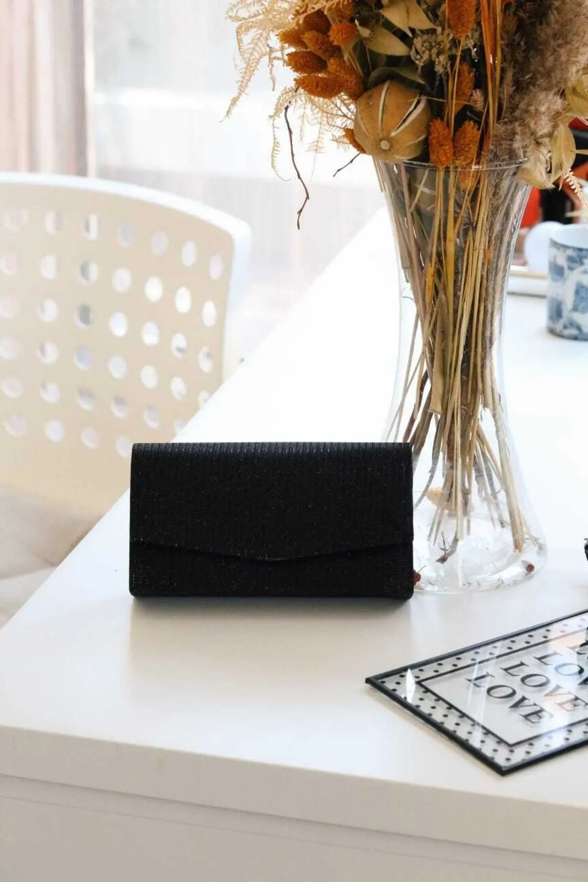 Kadın Simli Siyah Mini Kutu Omuz Çantası