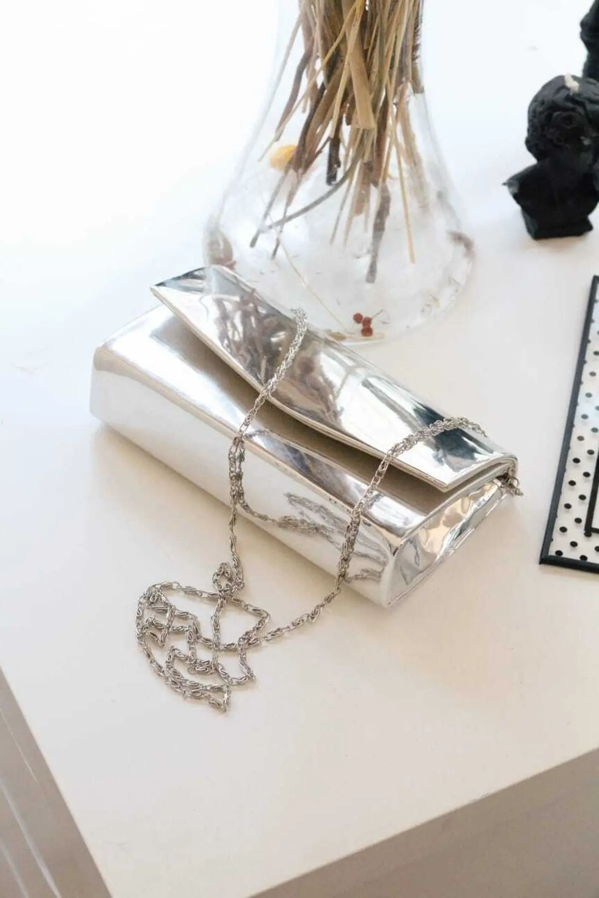 Kadın Rugan Silver Mini Kutu Omuz Çantası