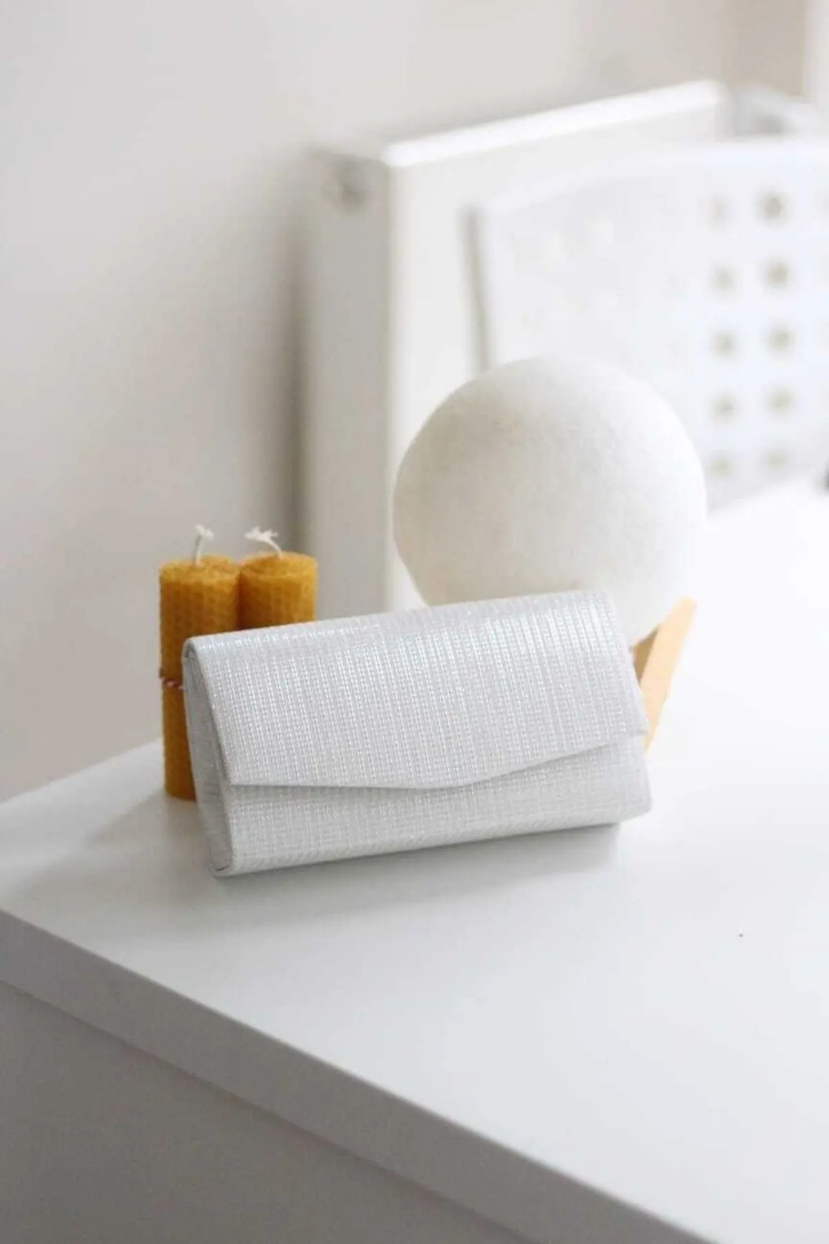 Moom Bag Kadın Simli Beyaz Mini Kutu Omuz Çantası