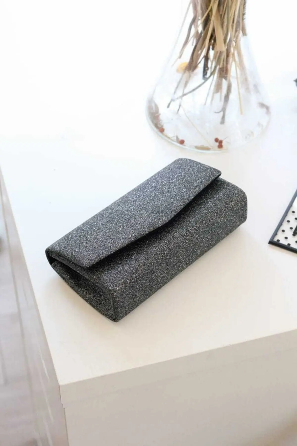 Kadın Simli Antrasit Mini Kutu Omuz Çantası