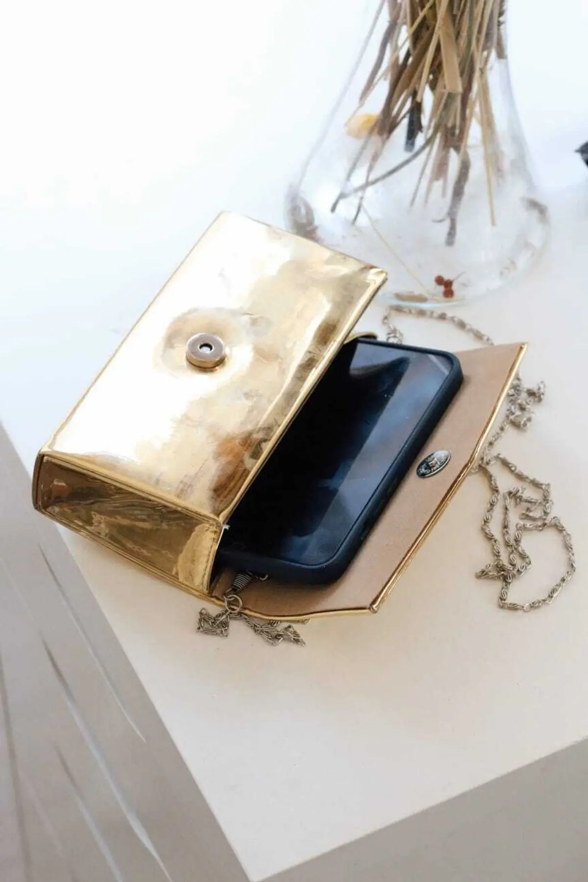 Kadın Rugan Gold Mini Kutu Omuz Çantası