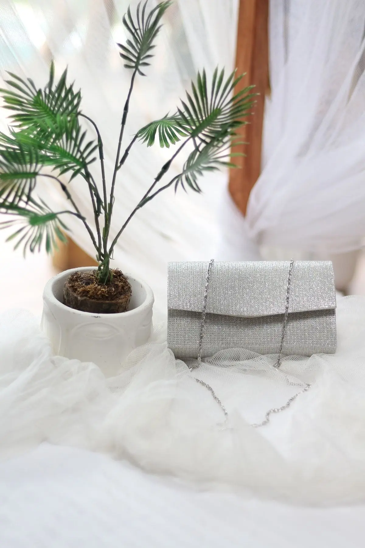 Kadın Simli Silver Mini Kutu Omuz Çantası