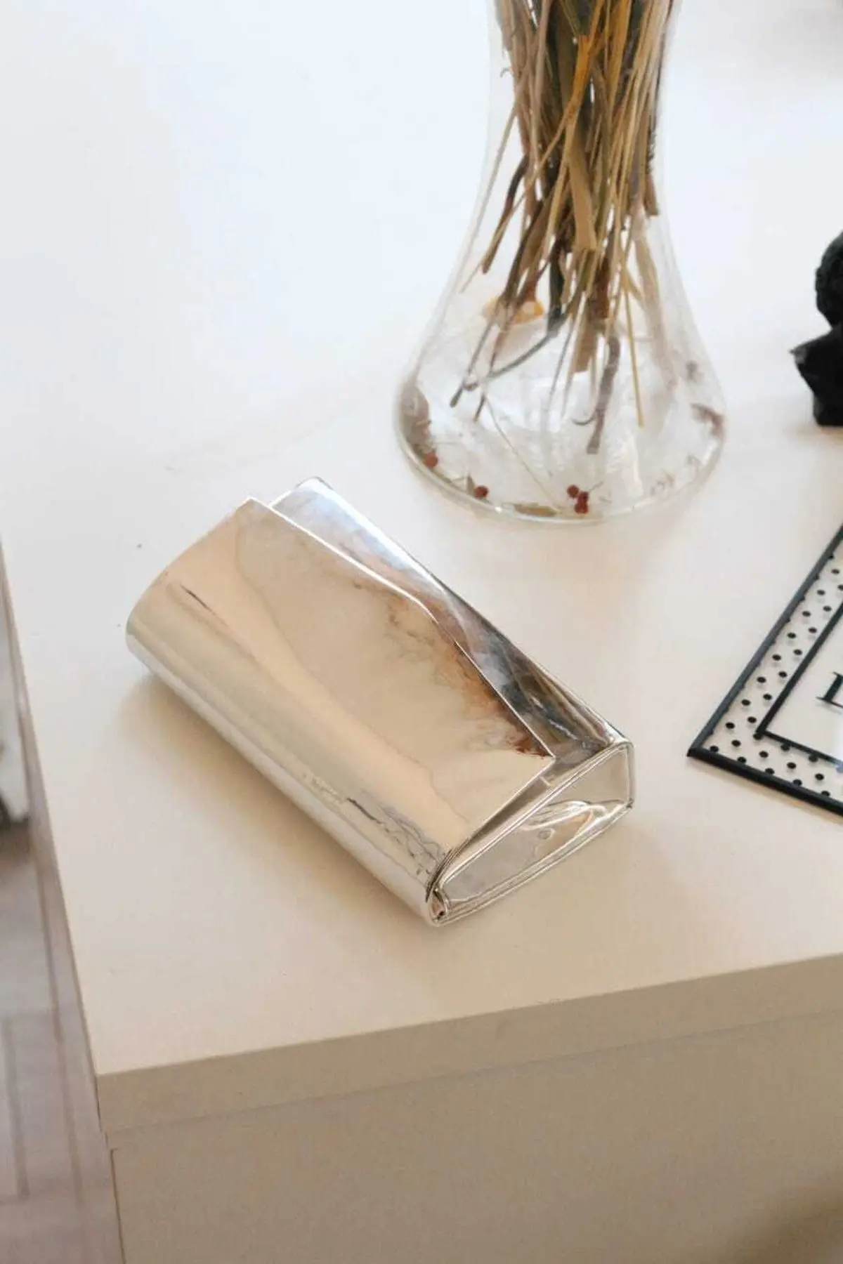 Kadın Rugan Silver Mini Kutu Omuz Çantası