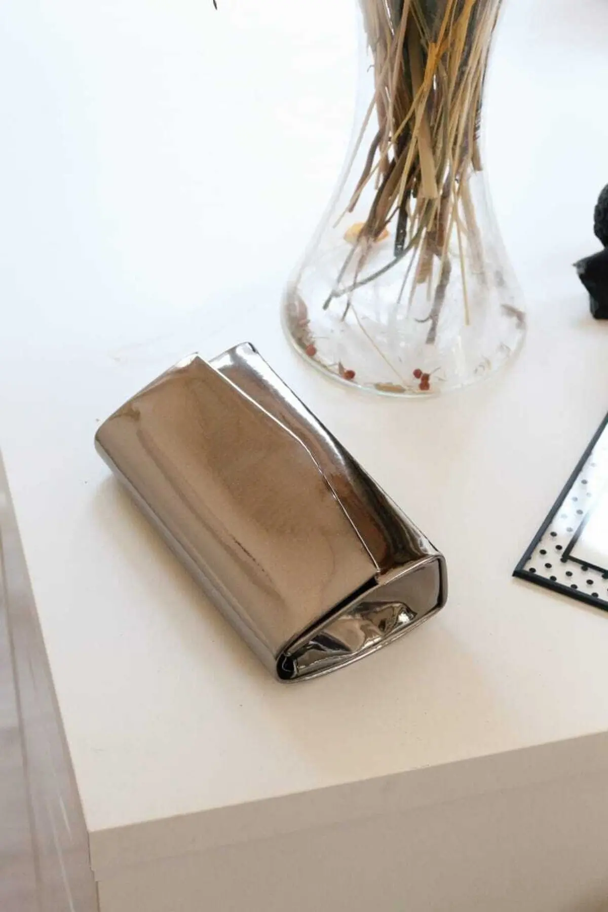 Kadın Rugan Platin Mini Kutu Omuz Çantası