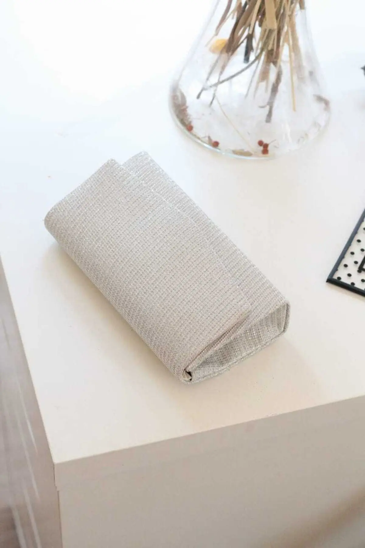 Kadın Simli Silver Mini Kutu Omuz Çantası