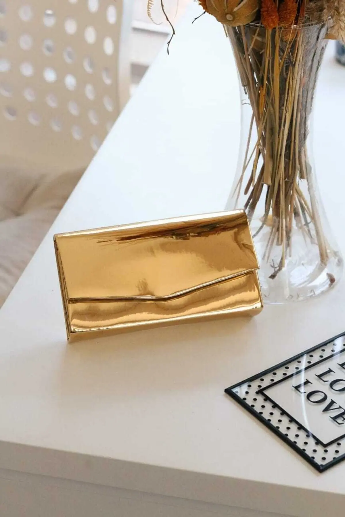 Moom Bag Kadın Rugan Gold Mini Kutu Omuz Çantası