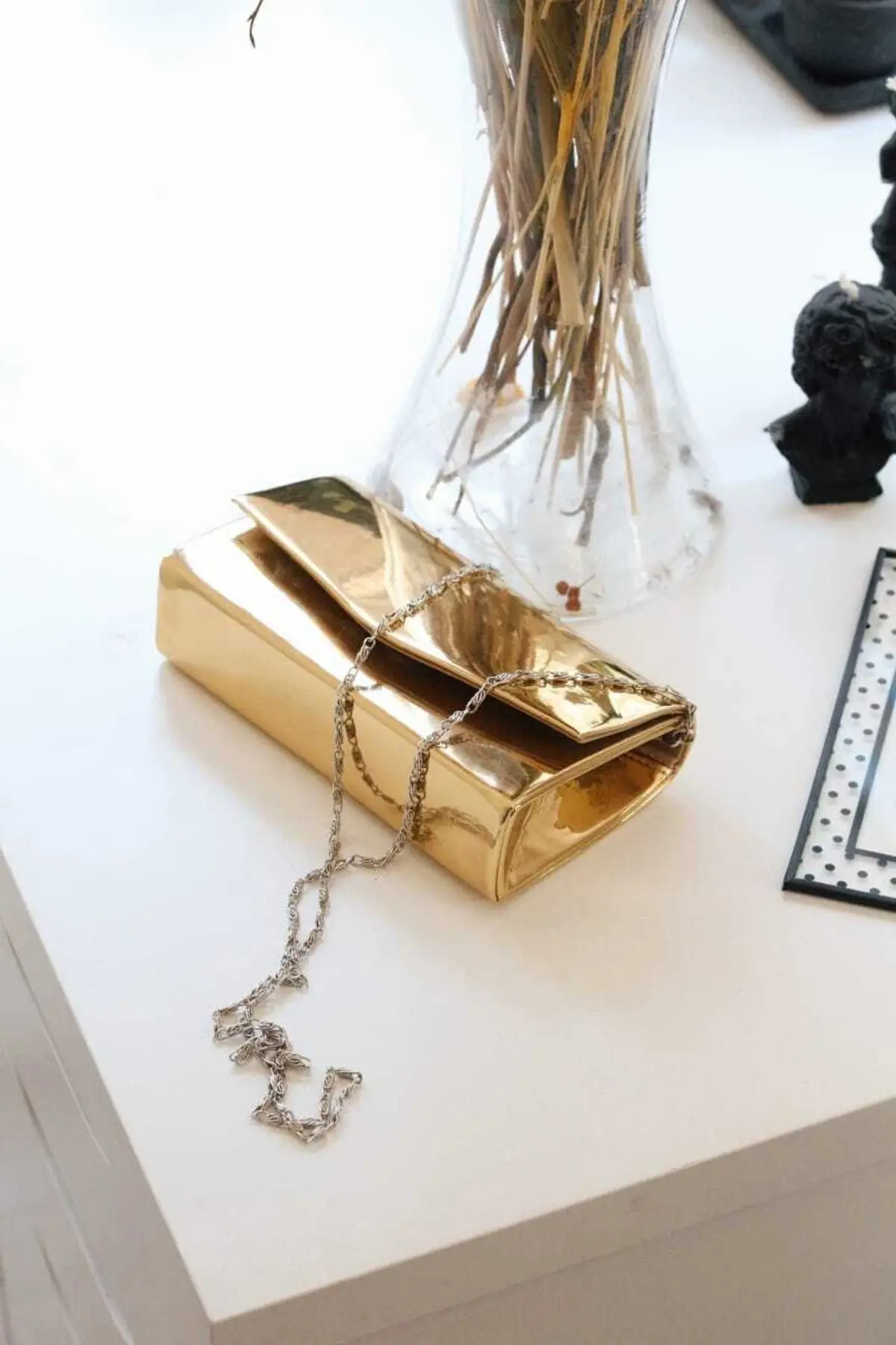 Kadın Rugan Gold Mini Kutu Omuz Çantası