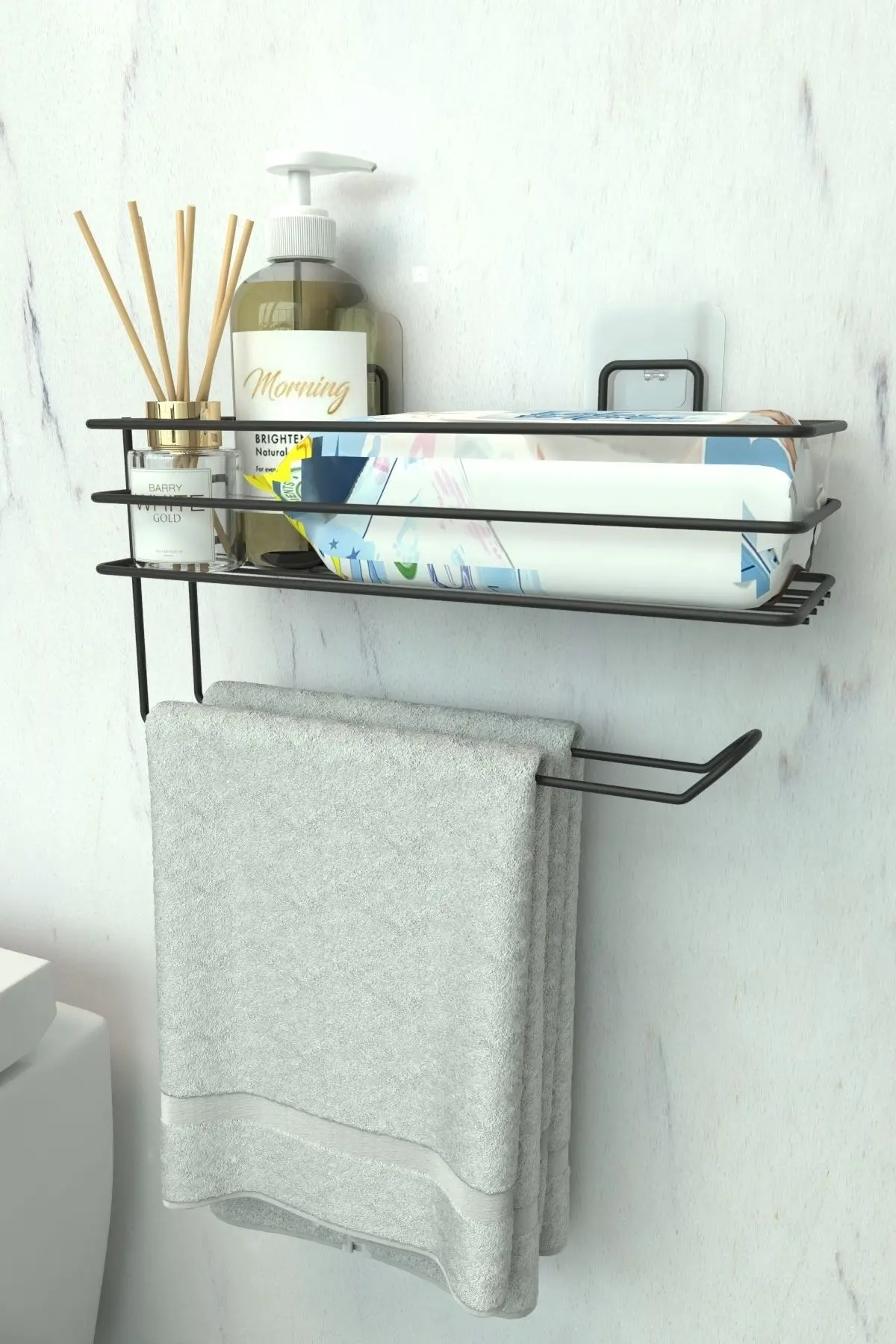 Yapışkanlı Raflı Kağıt Rulo Havluluk Peçetelik Havlu Kağıltlık Siyah Banyo Mutfak Düzenleyici Raf