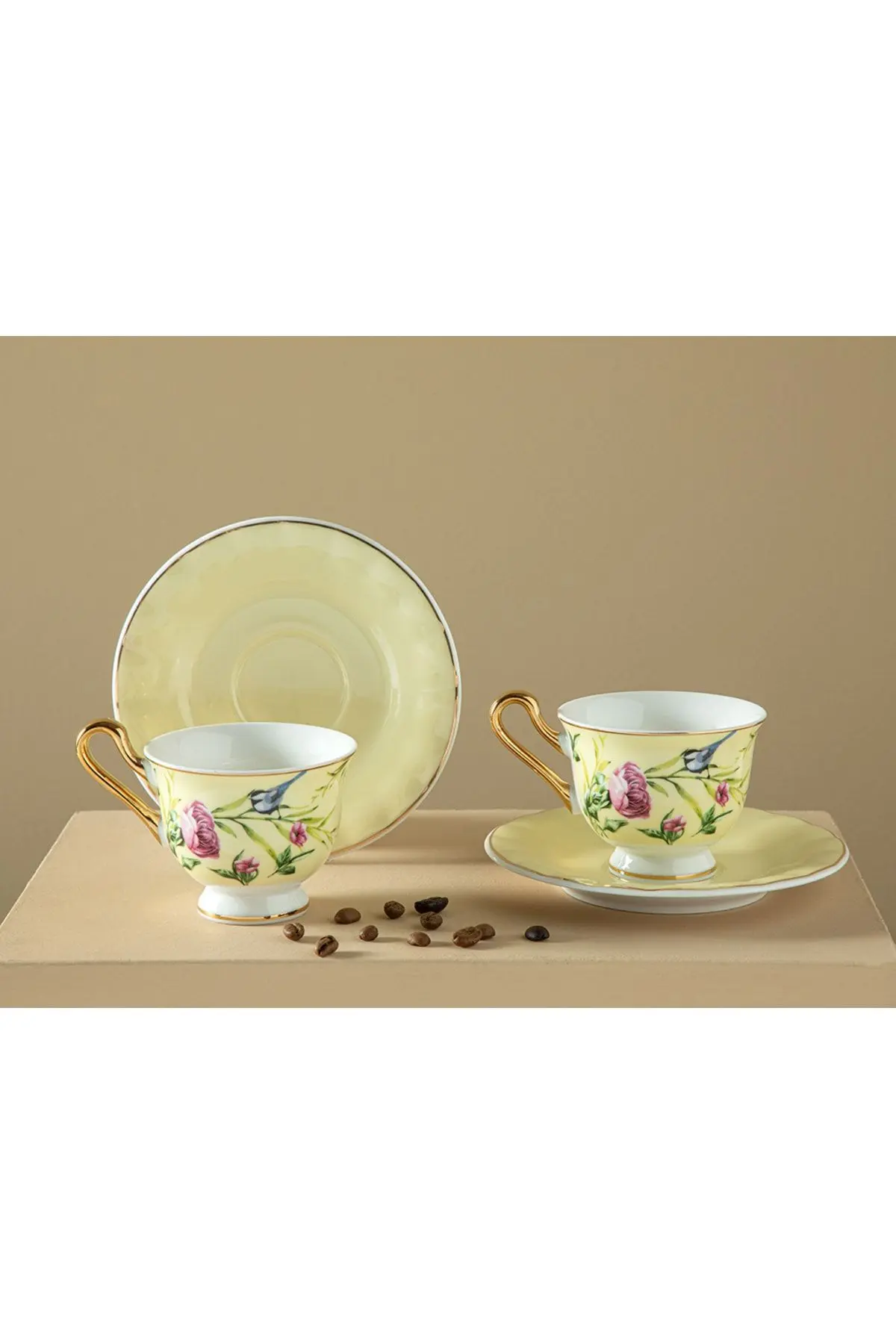 Vanilla New Bone China 4 Parça 2 Kişilik Kahve Fıncan Takımı 90 Ml Açık Sarı