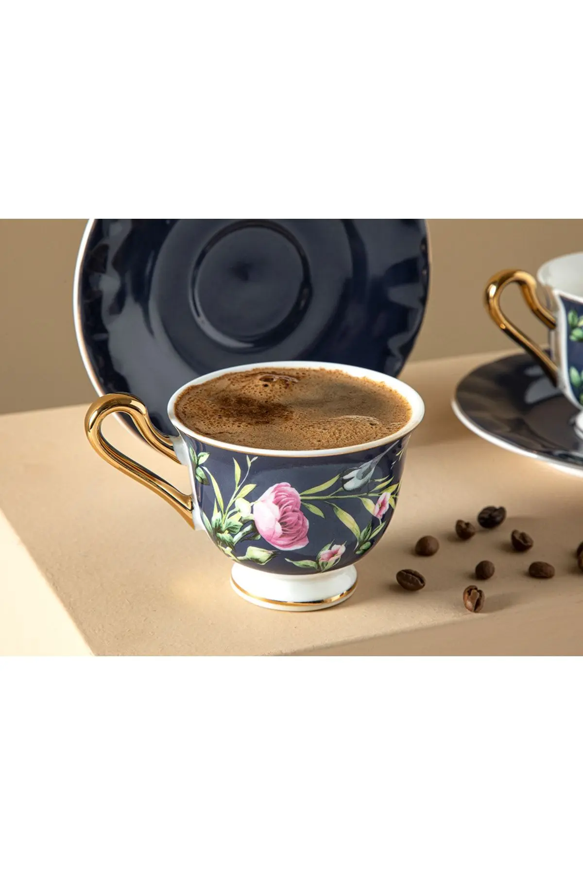 Vanilla New Bone China 4 Parça 2 Kişilik Kahve Fıncan Takımı 90 ml Lacivert