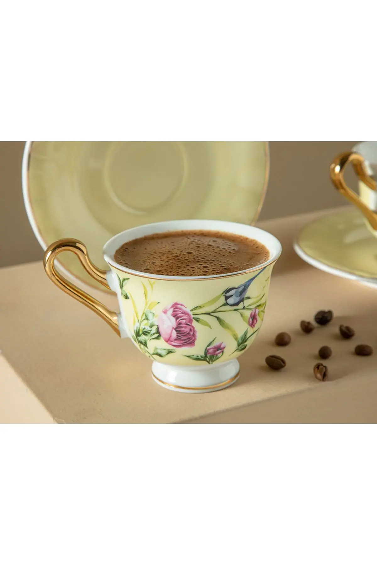 Vanilla New Bone China 4 Parça 2 Kişilik Kahve Fıncan Takımı 90 Ml Açık Sarı
