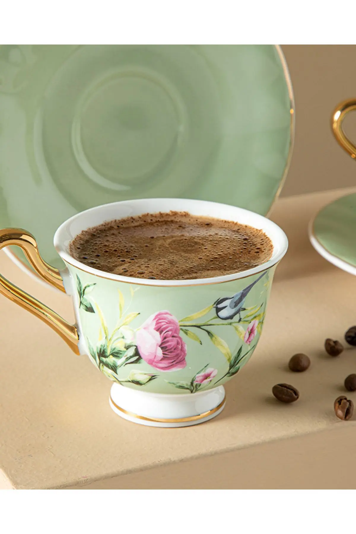 Vanilla New Bone China 4 Parça 2 Kişilik Kahve Fıncan Takımı 90 Ml Açık Yeşil