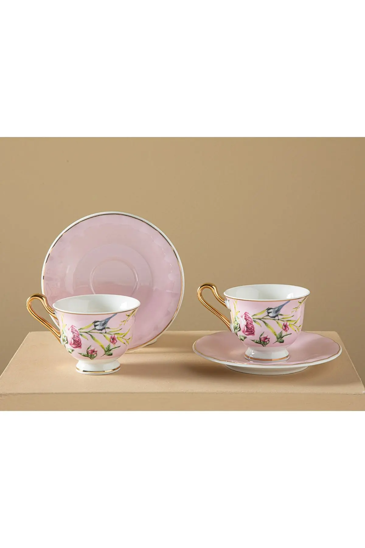 Vanilla New Bone China 4 Parça 2 Kişilik Kahve Fıncan Takımı 90 Ml Açık Pembe