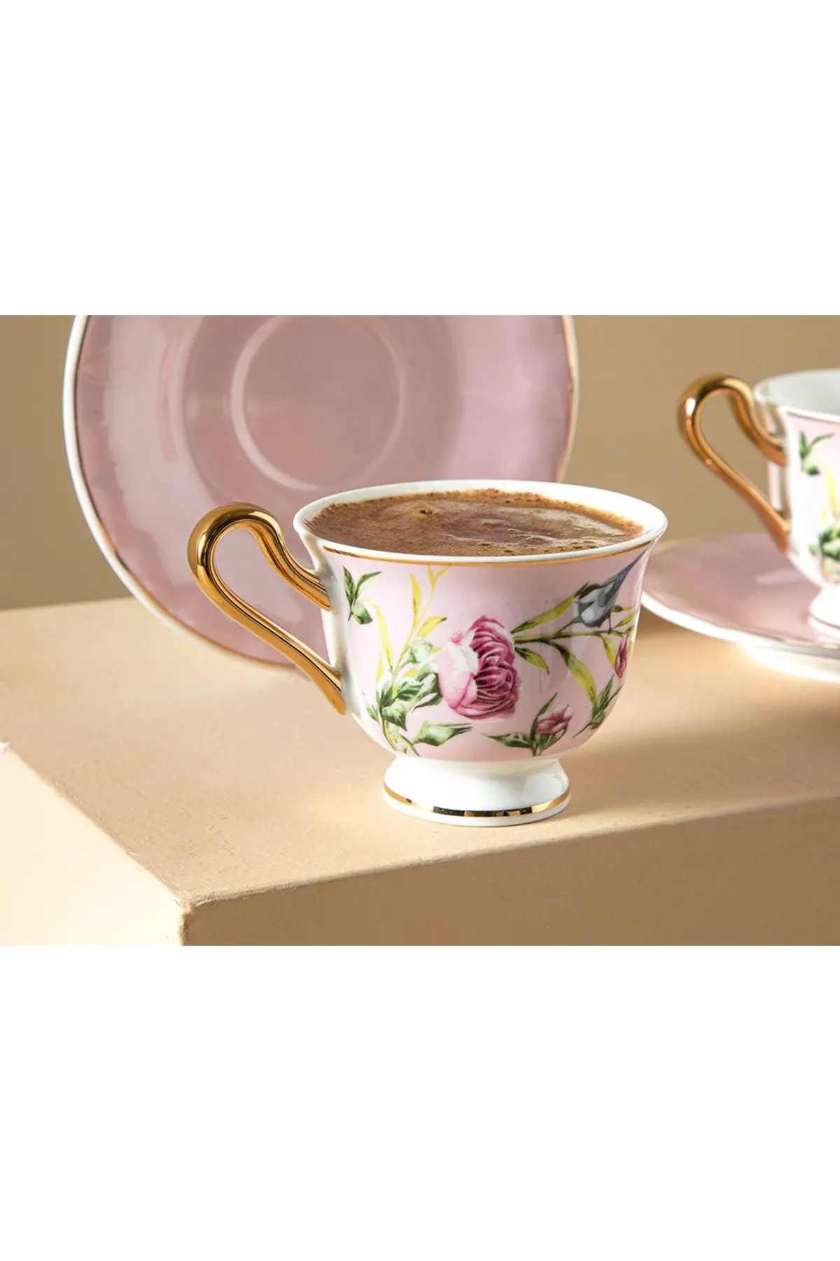 Vanilla New Bone China 4 Parça 2 Kişilik Kahve Fıncan Takımı 90 Ml Açık Pembe
