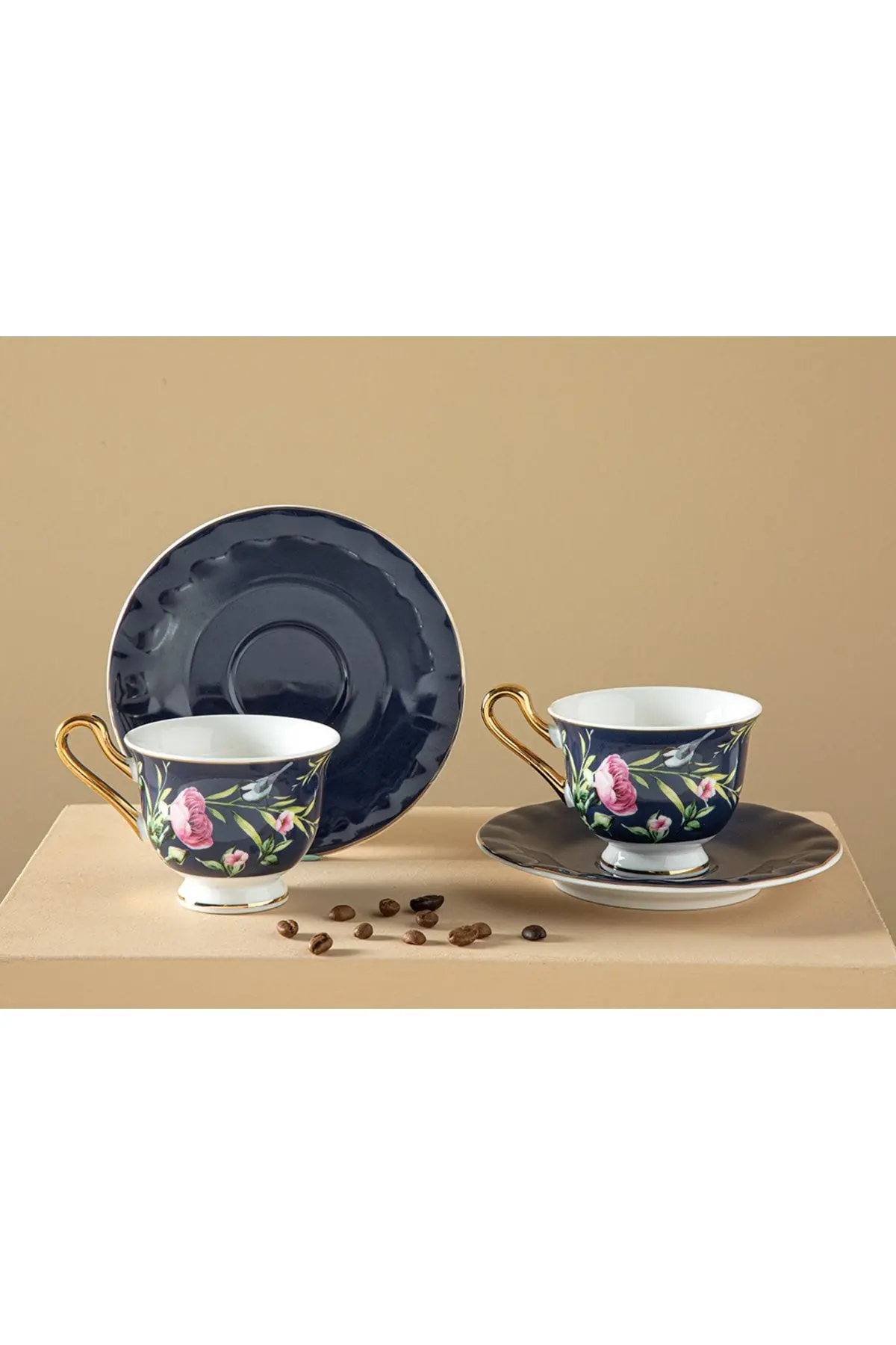 Vanilla New Bone China 4 Parça 2 Kişilik Kahve Fıncan Takımı 90 ml Lacivert