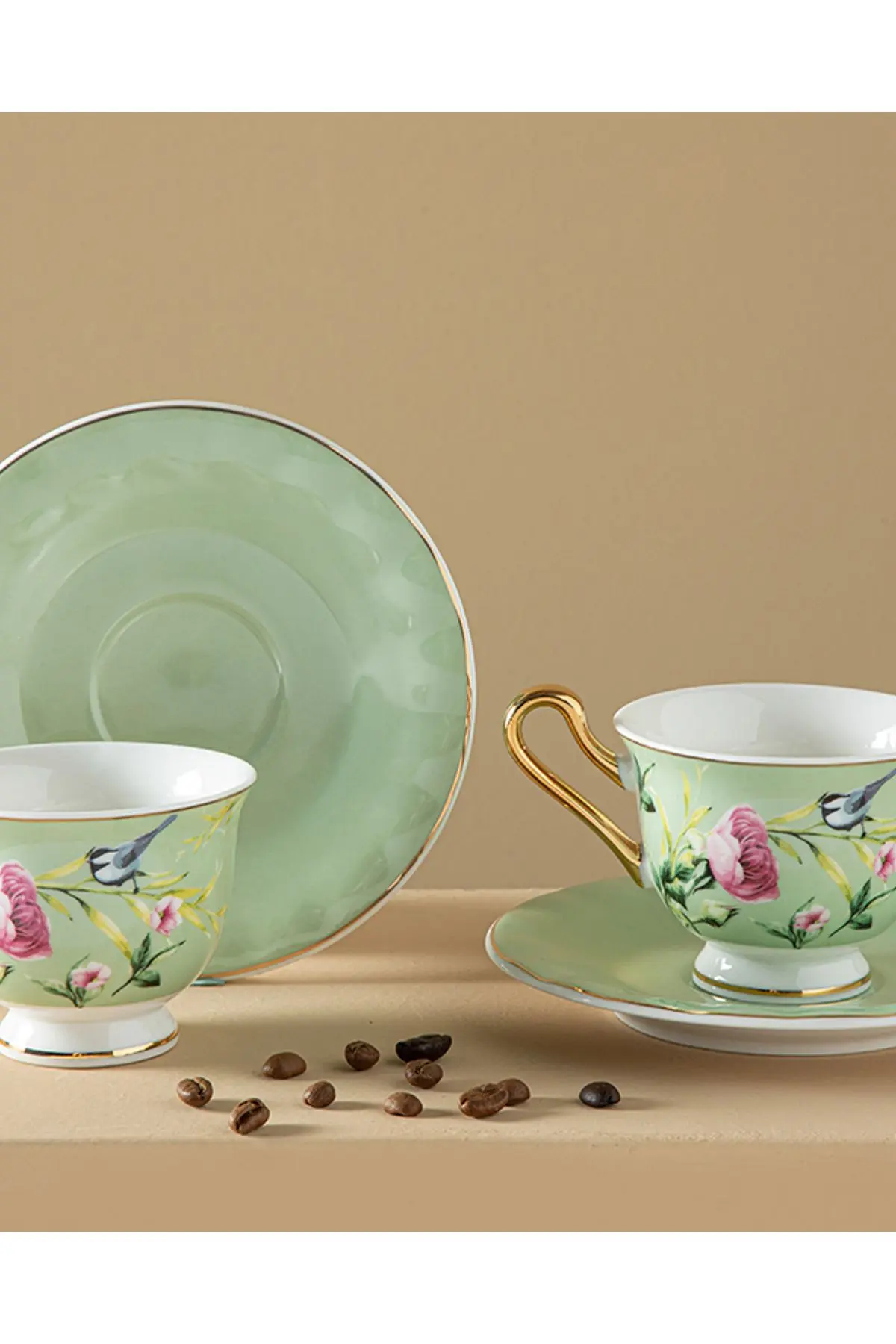 Vanilla New Bone China 4 Parça 2 Kişilik Kahve Fıncan Takımı 90 Ml Açık Yeşil
