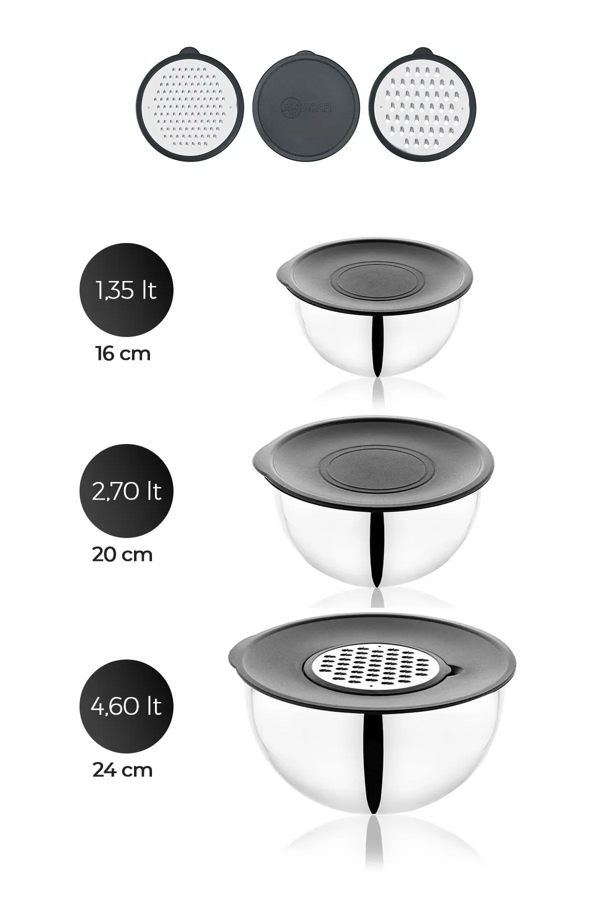 Karat 9 Parça Rendeli Karıştırma ve Saklama Kabı (16-20-24 cm)