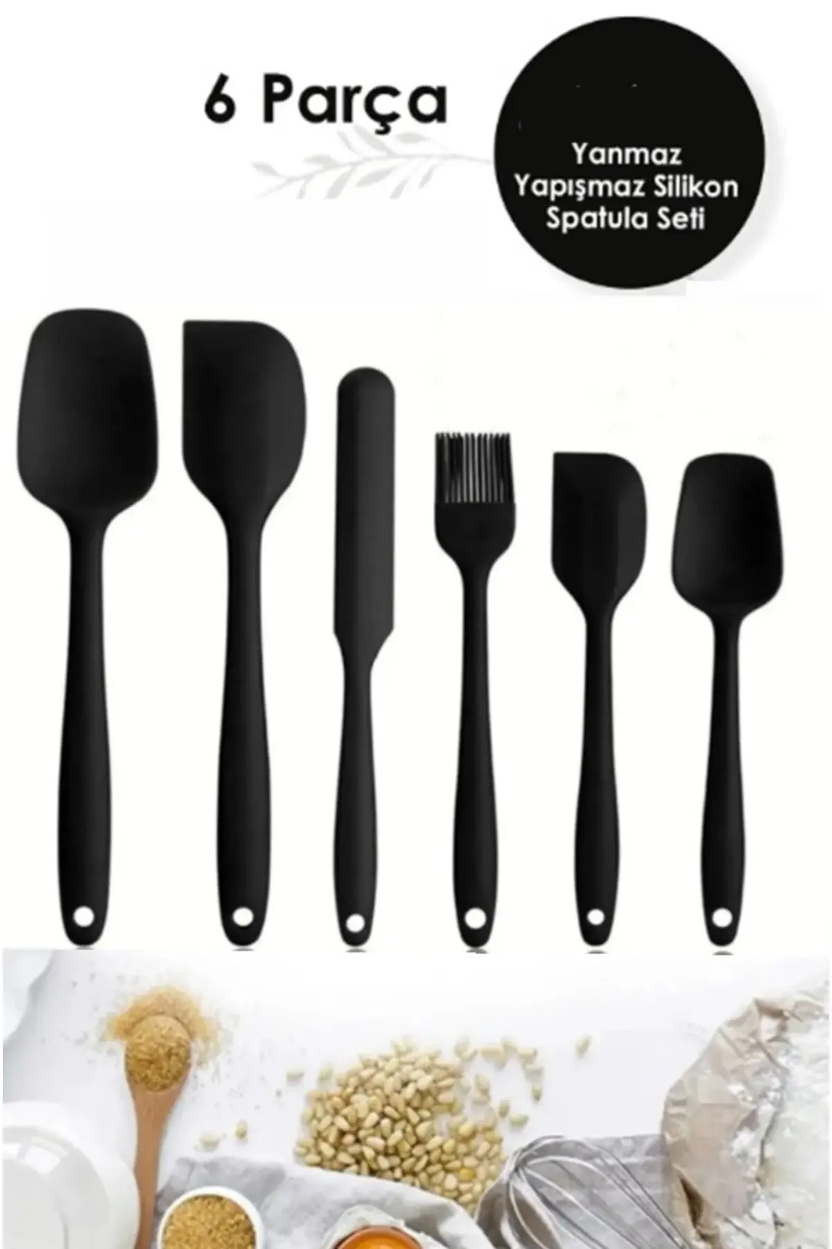 AYGÖREN HOME 6lı Takım Yanmaz Yapışmaz Mutfak Pasta Slikon Yumurta Fırçası Kaşık Bıçak Spatula Seti