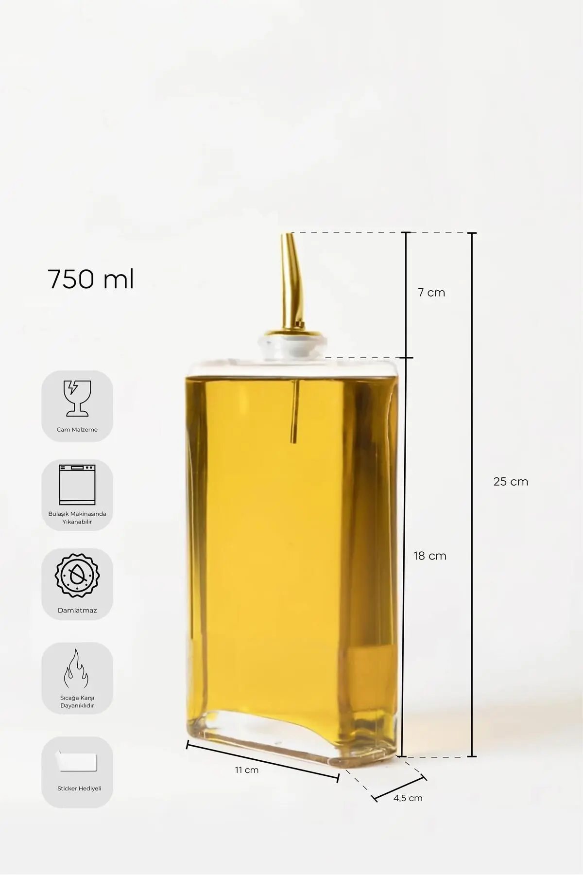 Molivet 750ml Silver Kapak Cam Yağdanlık-sosluk-sirkelik