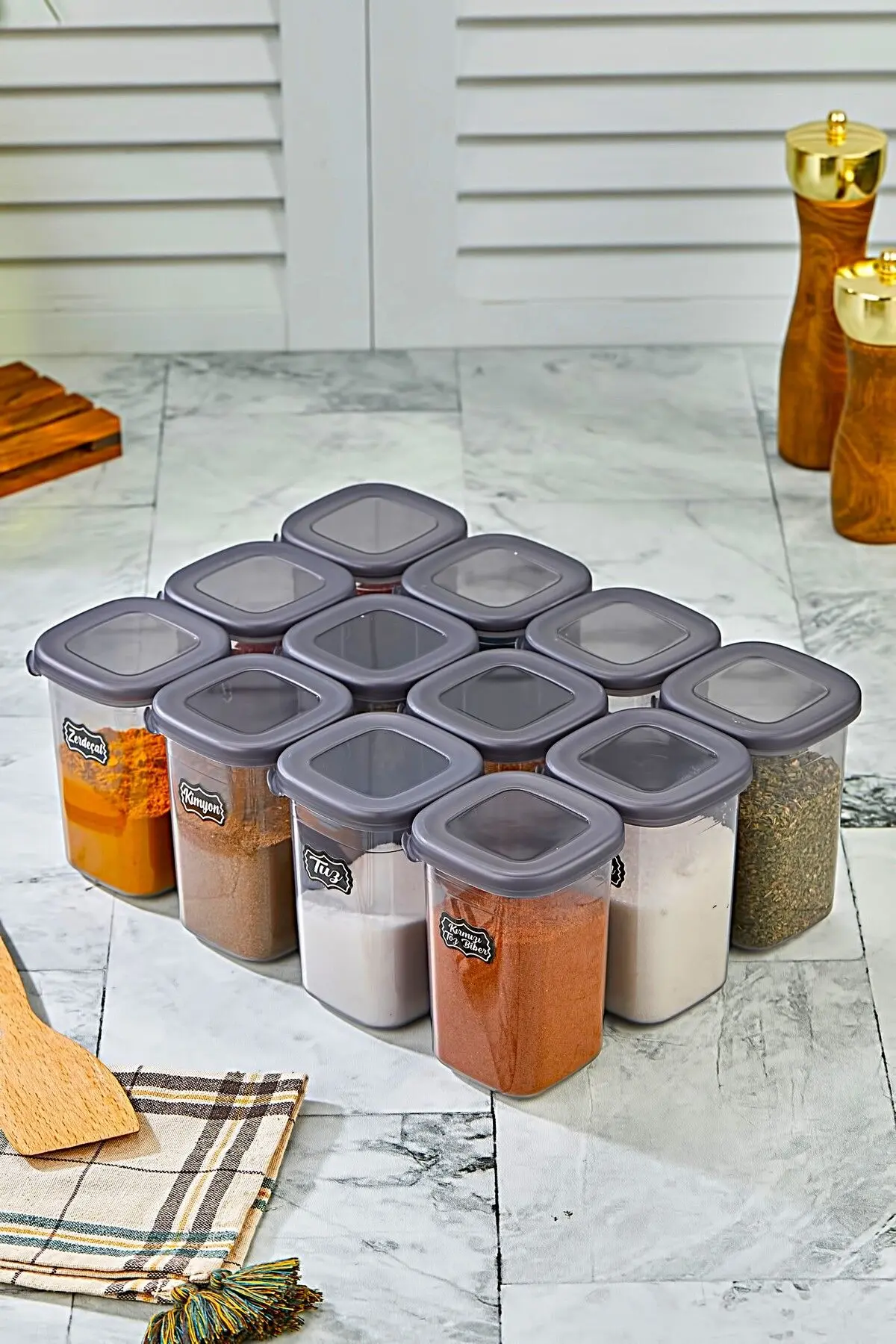 KATE HOME 12'li Etiketli Ve Sızdırmaz Kapaklı Baharatlık Seti - 450ml - Etiket Hediyeli
