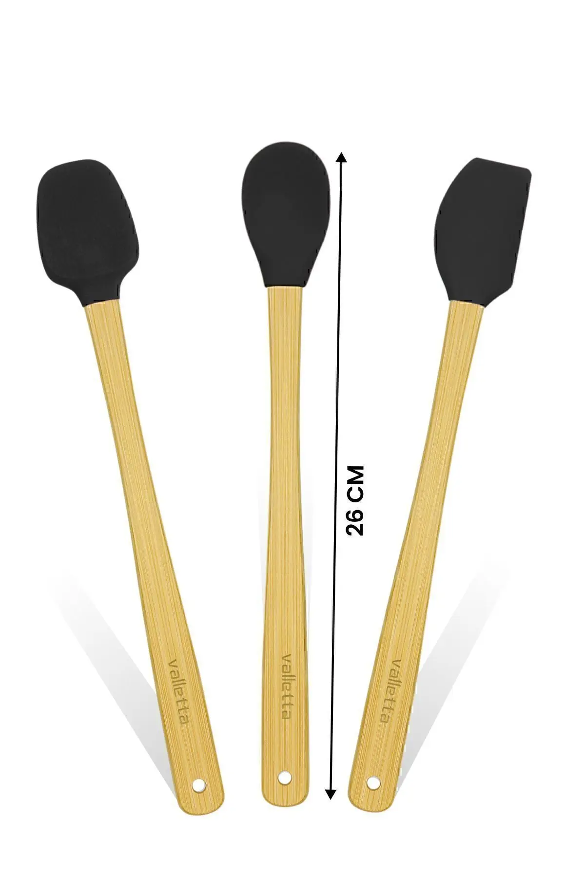 Indigo 3'lü Siyah Bambu Silikon Spatula Seti Uzun 26 Cm