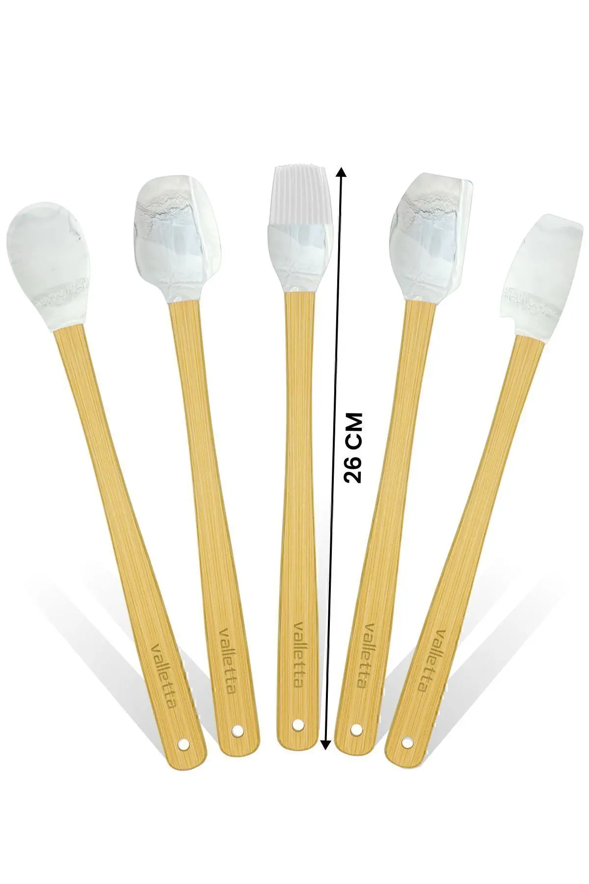 Indigo 5'li Gri Mermer Bambu Silikon Spatula Seti Uzun 26 Cm