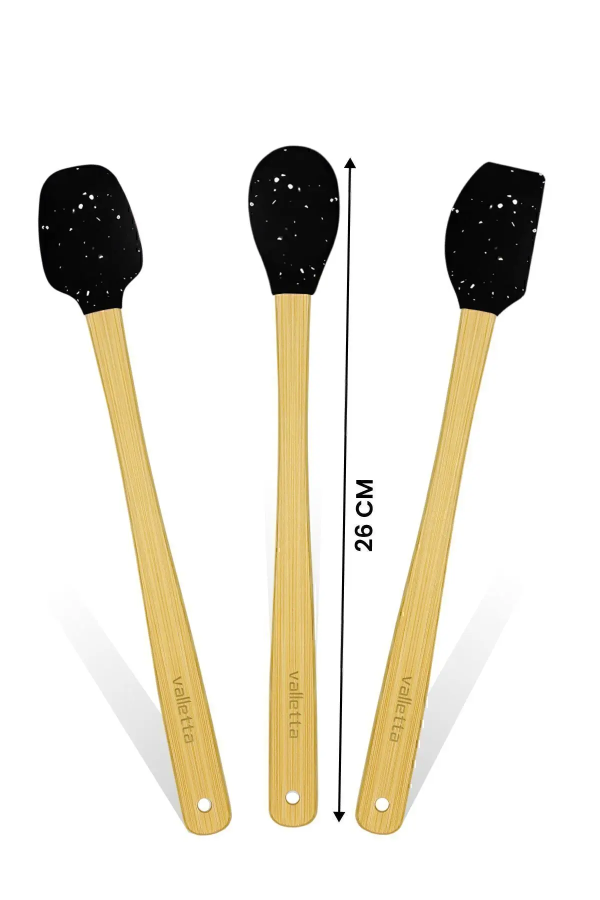 Indigo 3'lü Siyah Noktalı Bambu Silikon Spatula Seti Uzun 26 cm