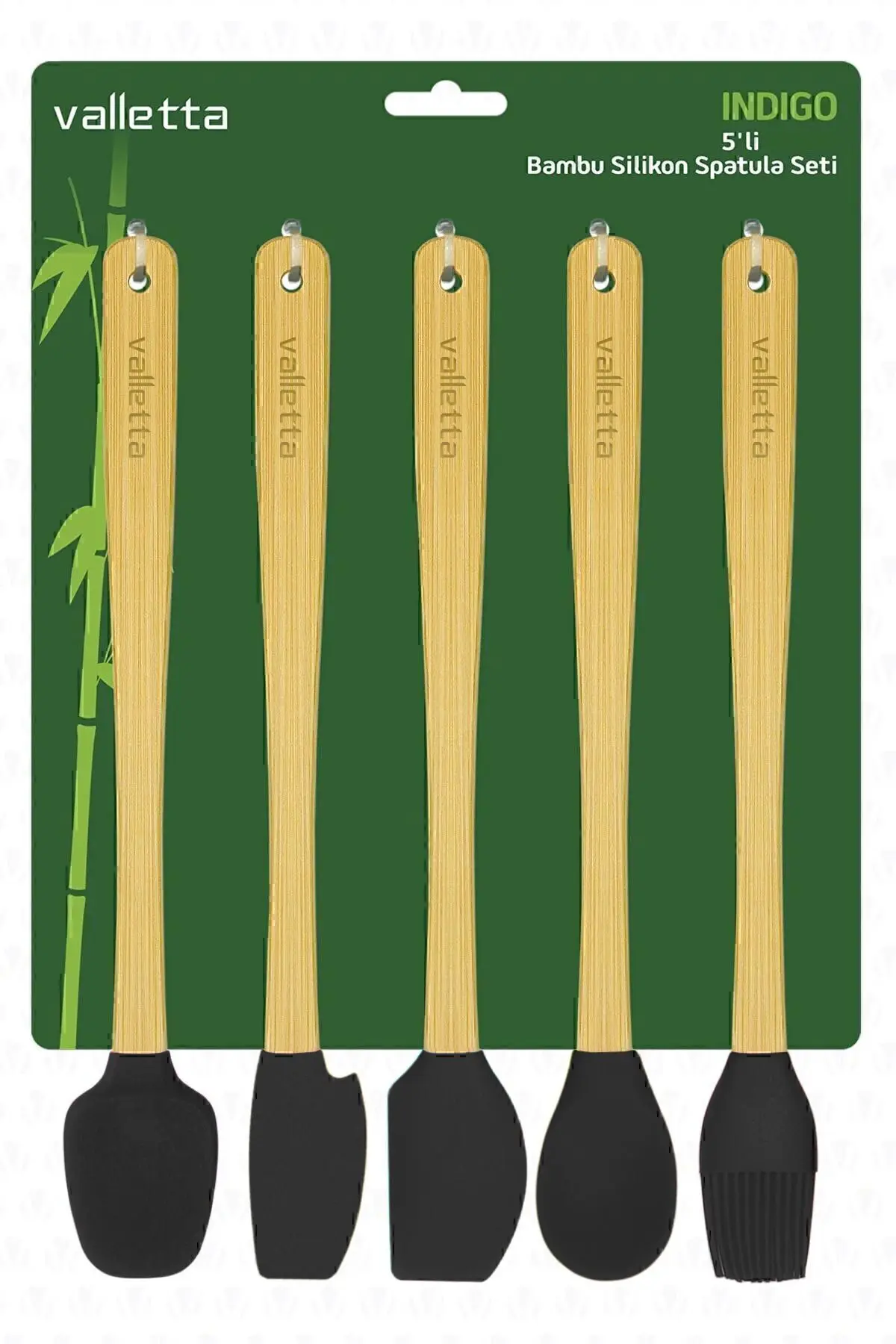 Indigo 5 Li Siyah Bambu Silikon Spatula Seti Uzun 26 cm