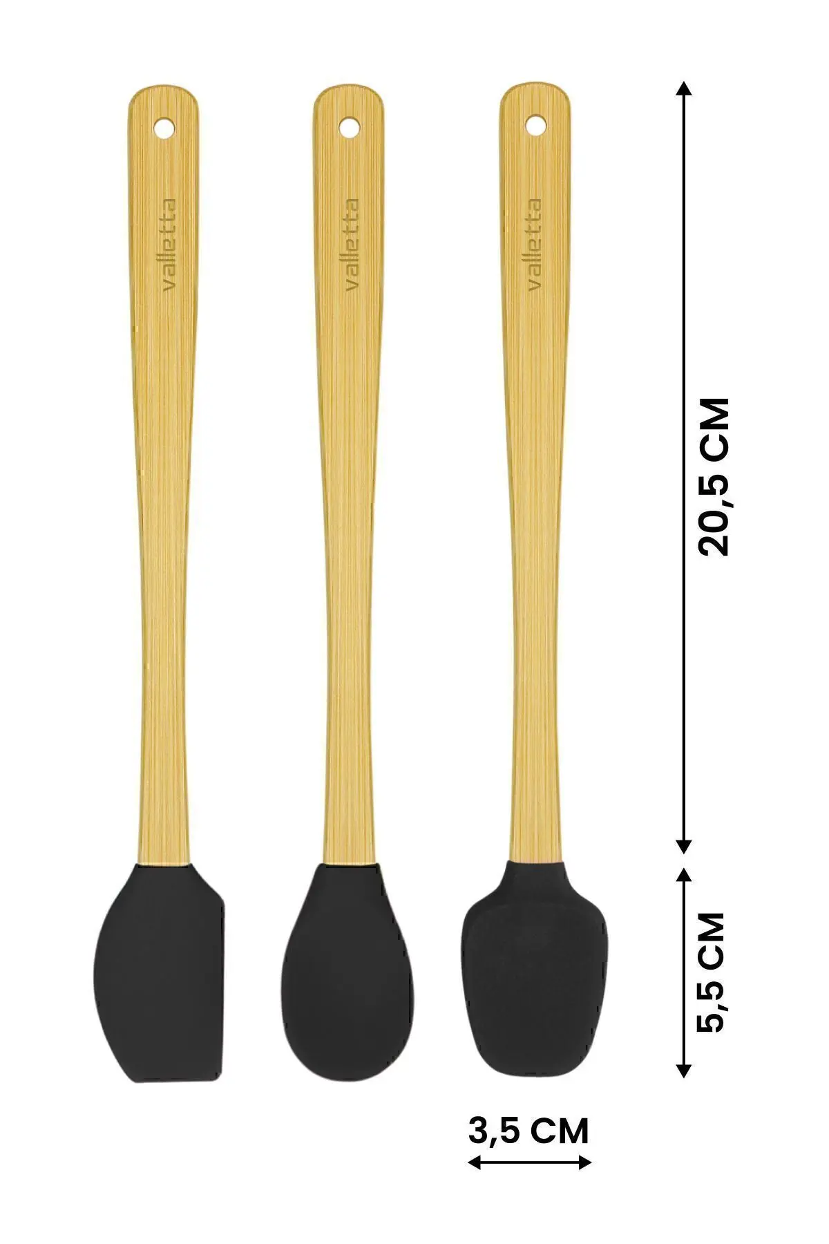Indigo 3'lü Siyah Bambu Silikon Spatula Seti Uzun 26 Cm