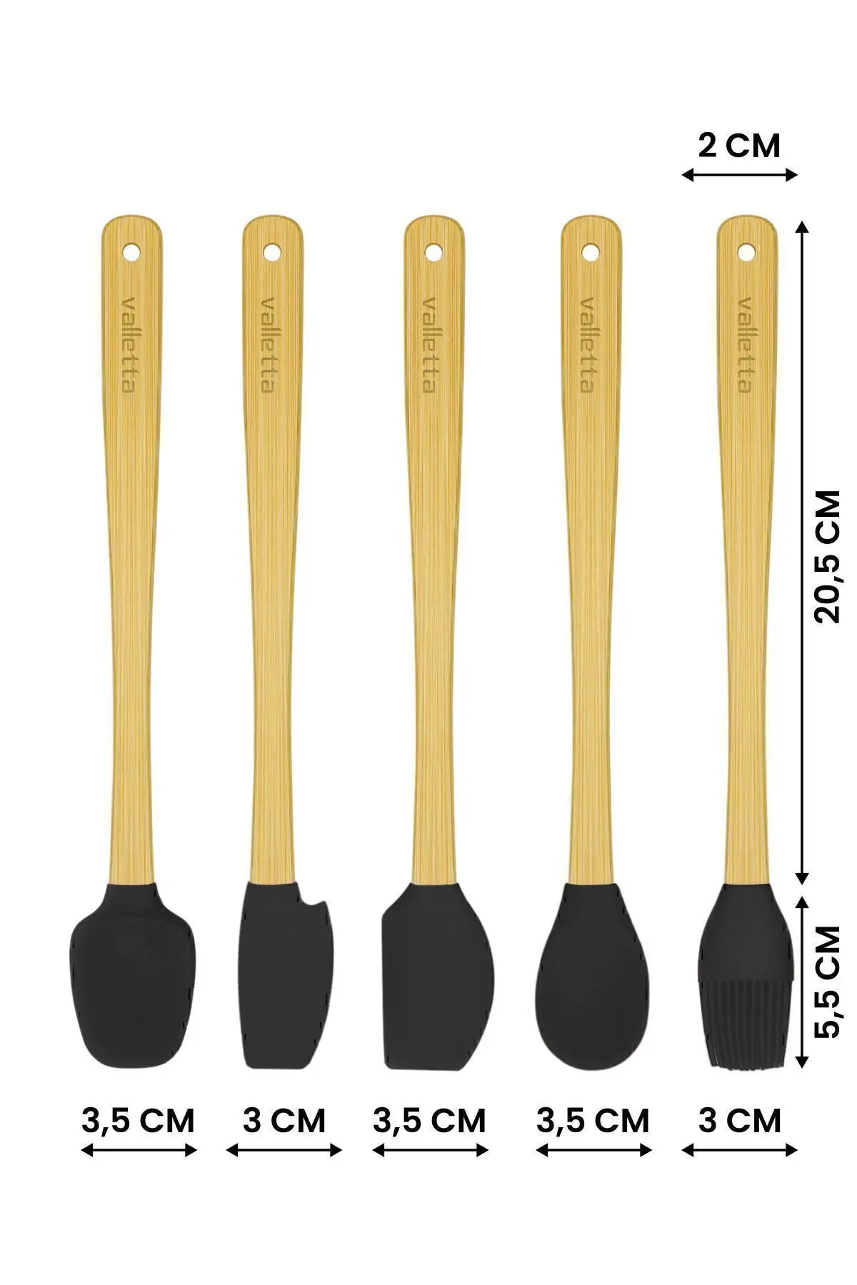 Indigo 5 Li Siyah Bambu Silikon Spatula Seti Uzun 26 cm
