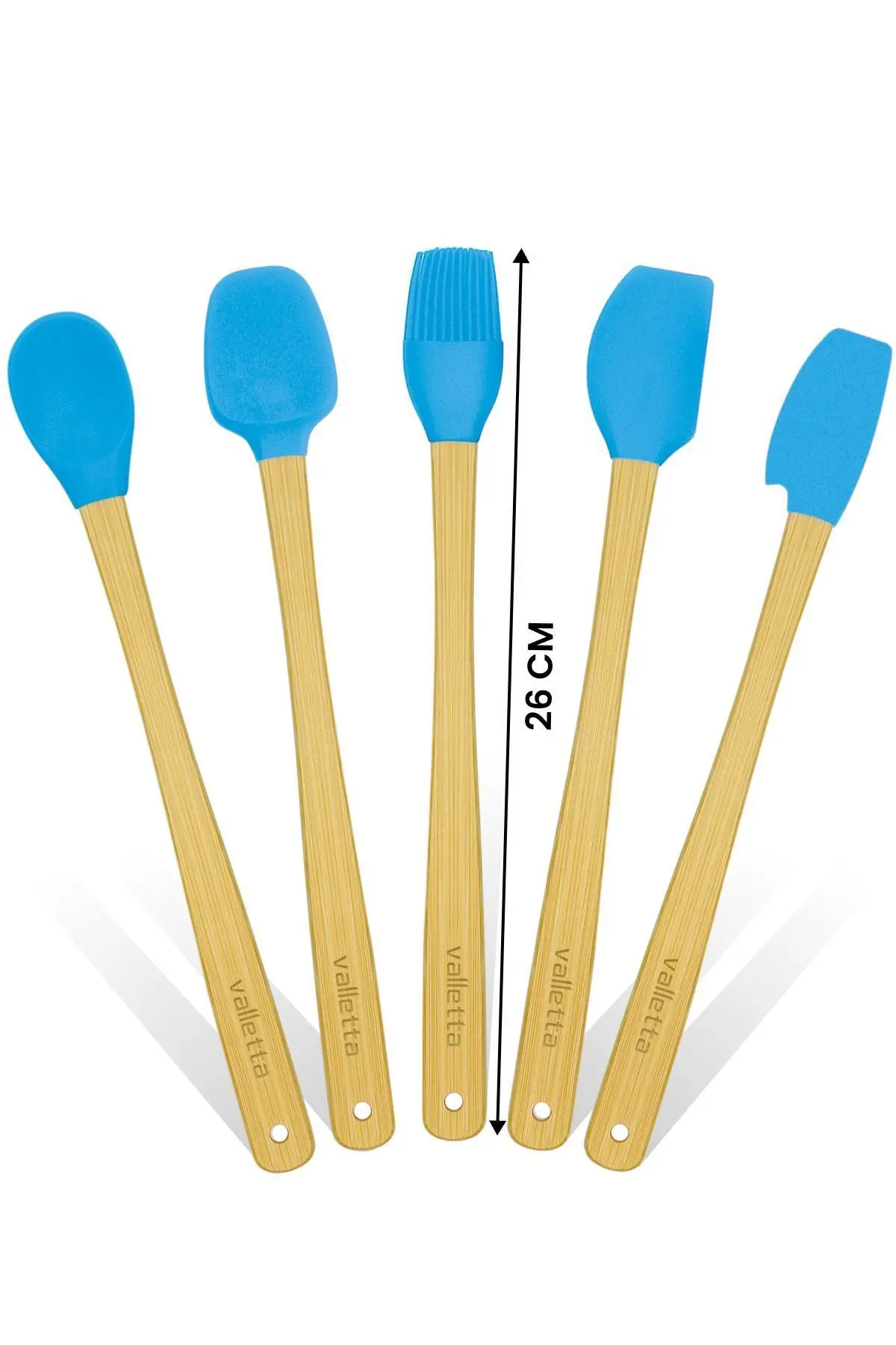 Indigo 5'li Turkuaz Bambu Silikon Spatula Seti Uzun 26 Cm