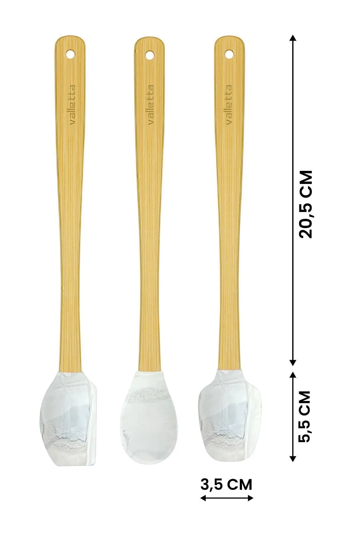 Indigo 3'lü Gri Mermer Bambu Silikon Spatula Seti Uzun 26 cm