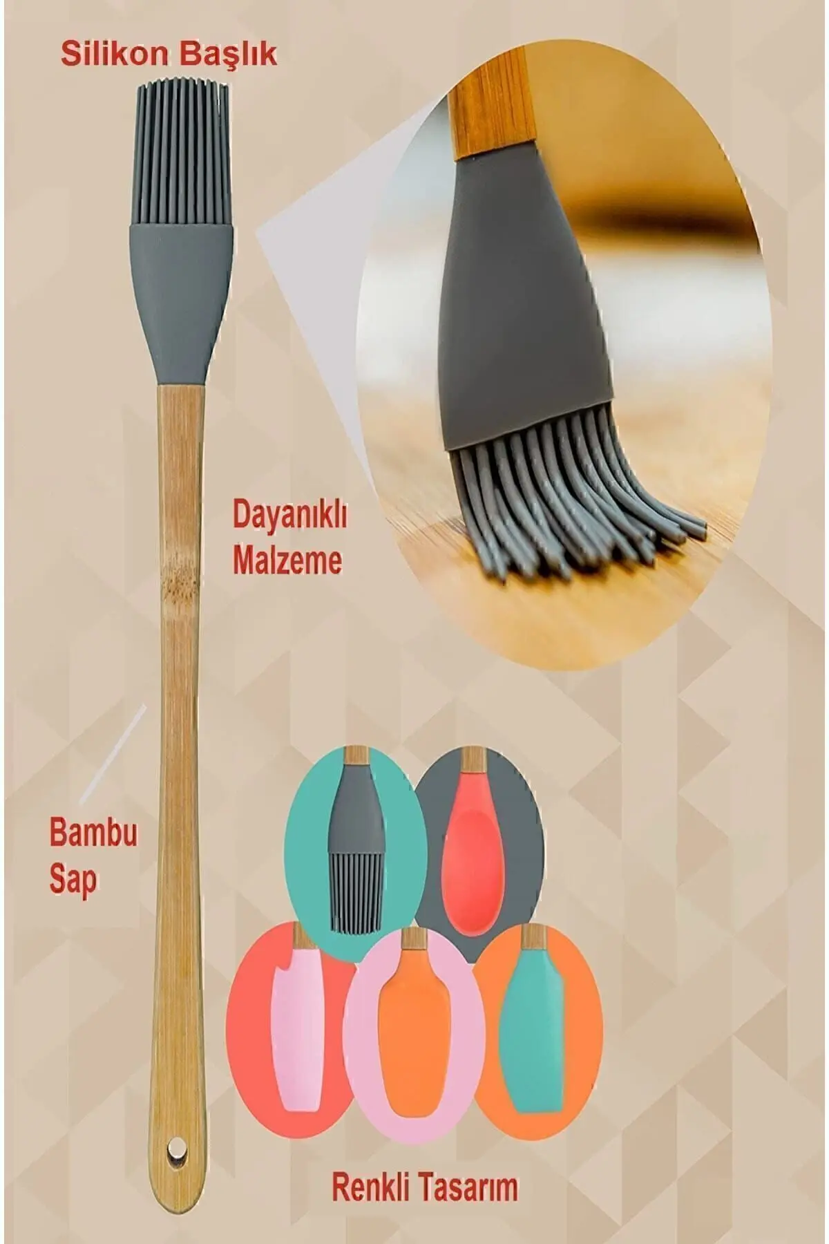 Indigo 5 Li Renkli Bambu Silikon Spatula Seti Uzun 26 cm