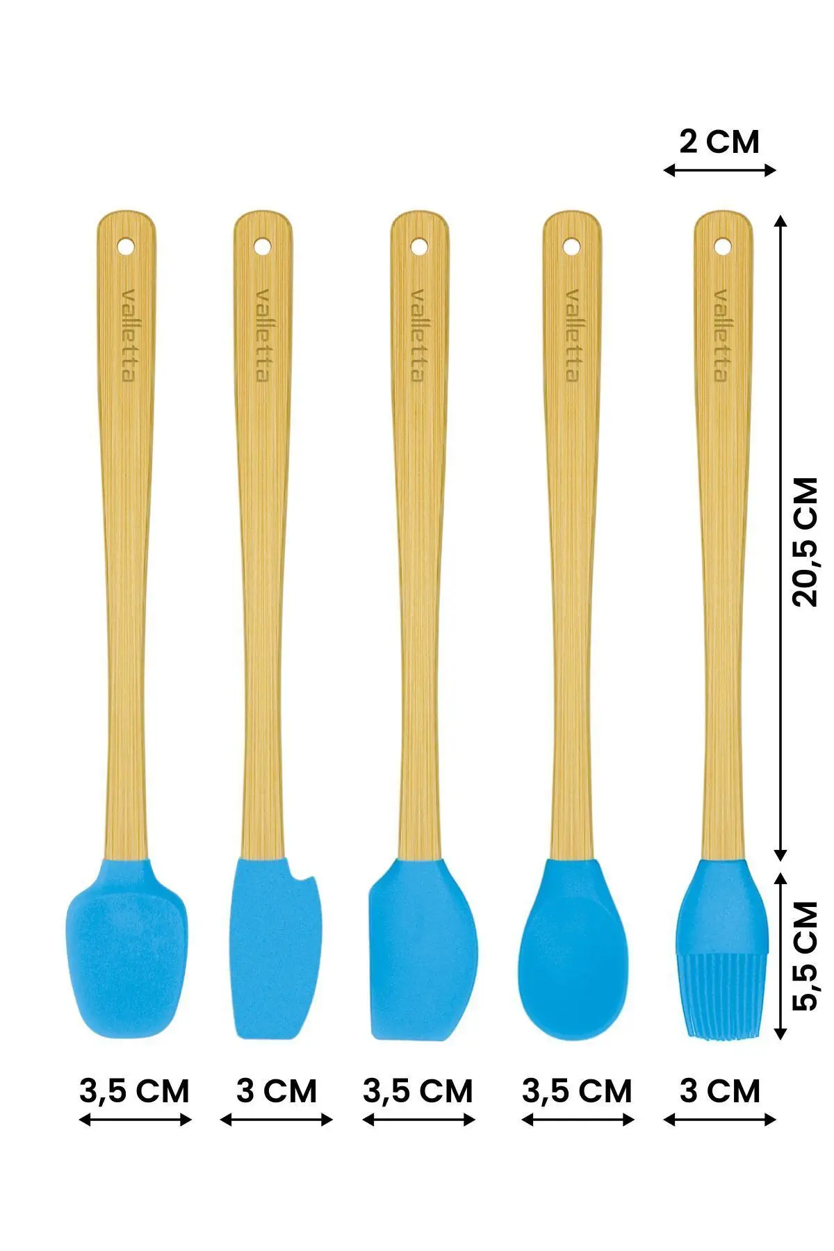 Indigo 5'li Turkuaz Bambu Silikon Spatula Seti Uzun 26 Cm