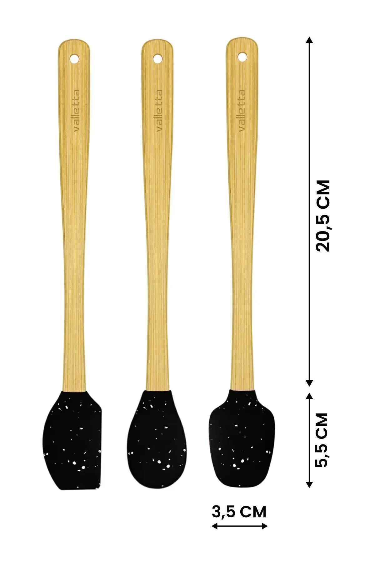 Indigo 3'lü Siyah Noktalı Bambu Silikon Spatula Seti Uzun 26 cm
