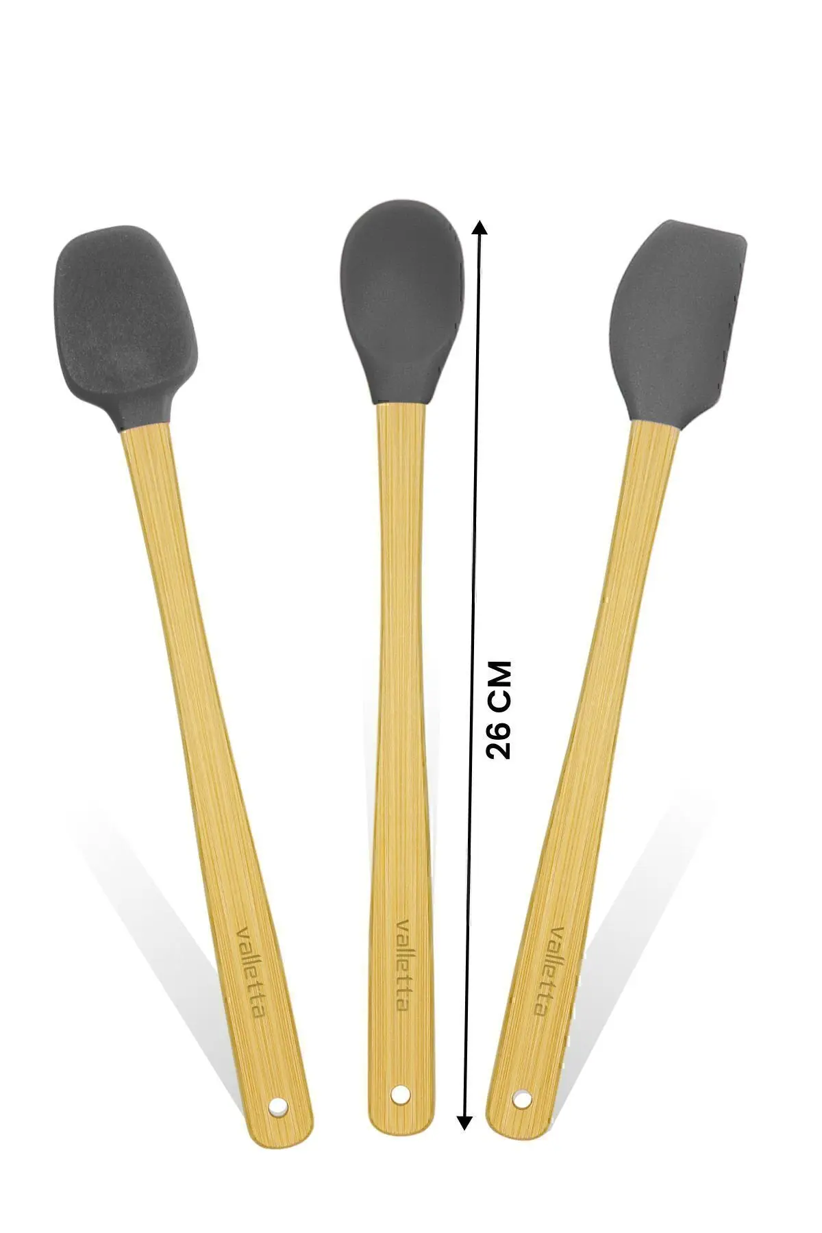 Indigo 3'lü Gri Bambu Silikon Spatula Seti Uzun 26 Cm