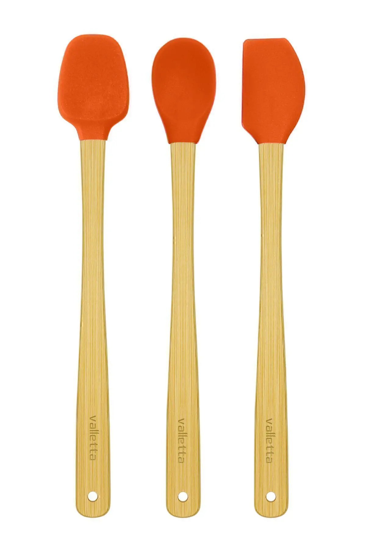 Indigo 3'lü Turuncu Bambu Silikon Spatula Seti Uzun 26 Cm