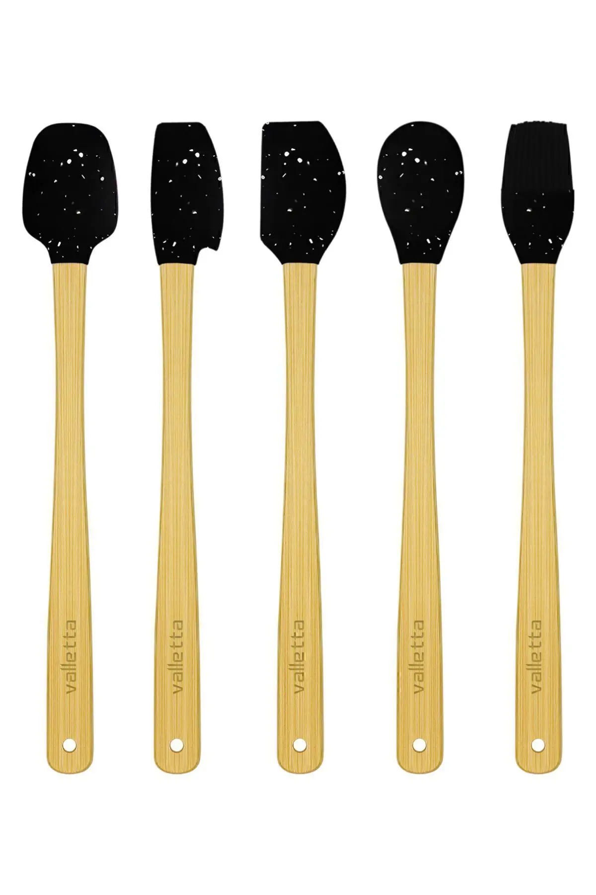 Indigo 5'li Siyah Noktalı Bambu Silikon Spatula Seti Uzun 26 Cm