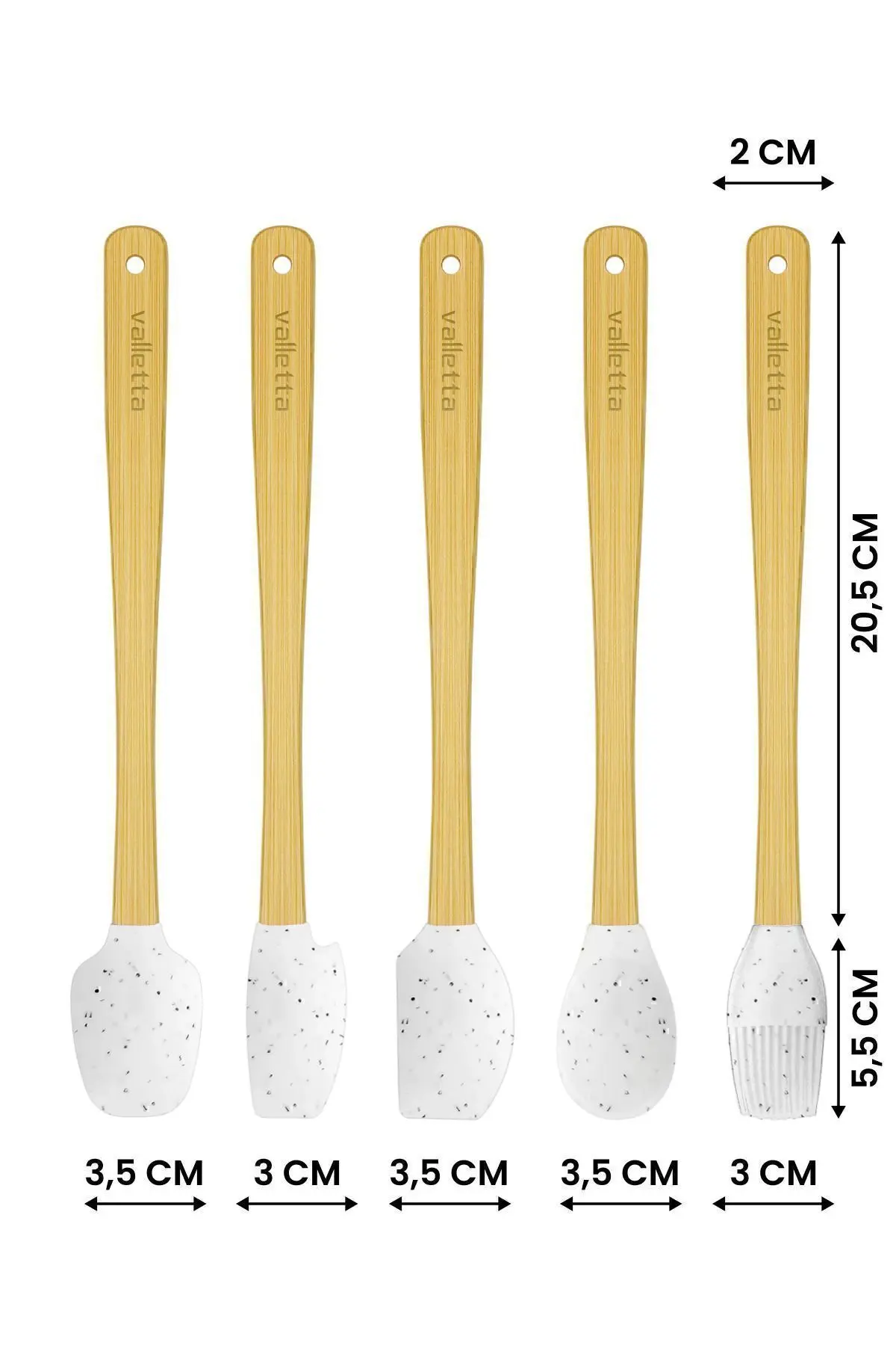 Indigo 5'li Beyaz Noktalı Bambu Silikon Spatula Seti Uzun 26 Cm