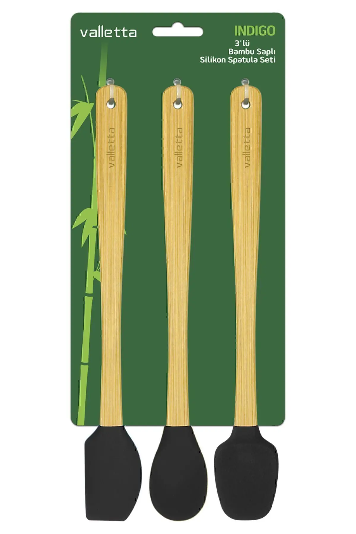 Indigo 3'lü Siyah Bambu Silikon Spatula Seti Uzun 26 Cm