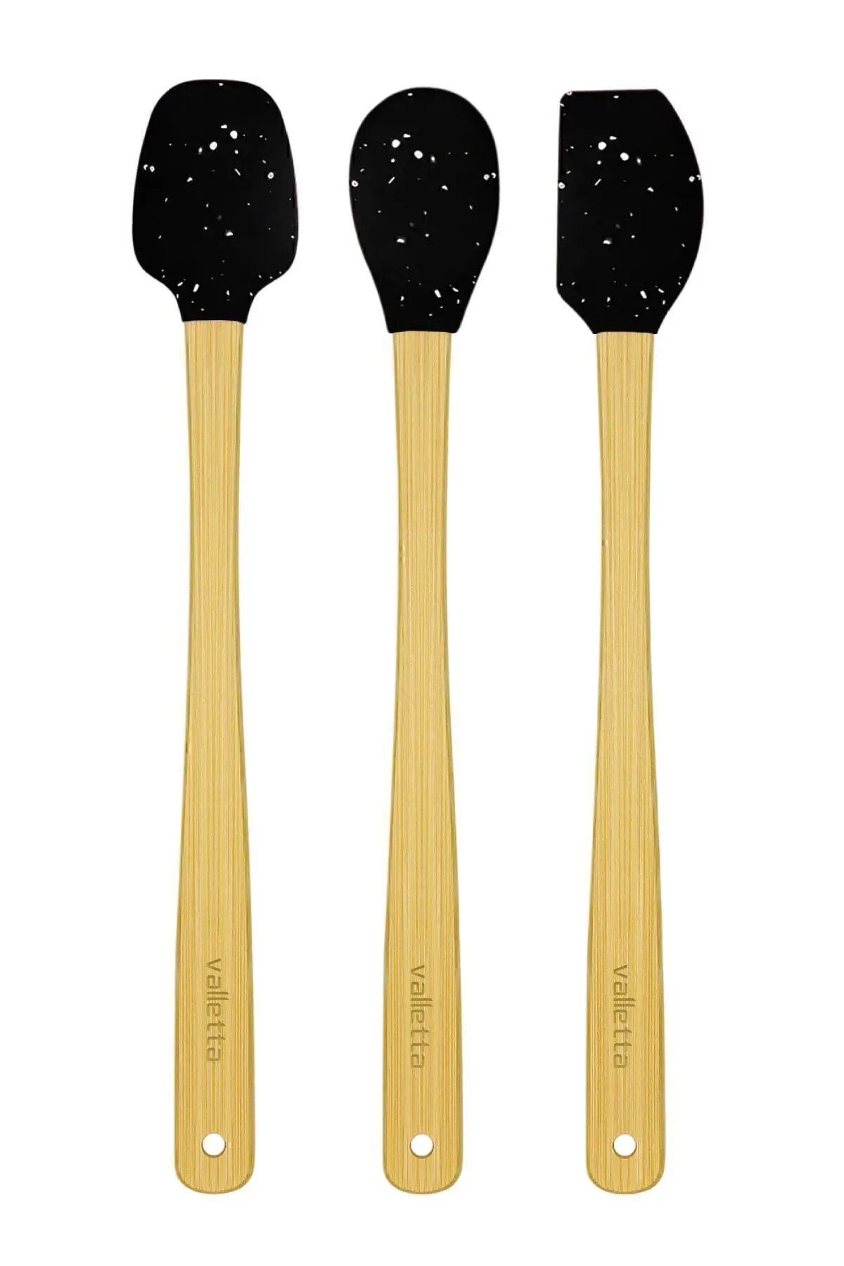 Indigo 3'lü Siyah Noktalı Bambu Silikon Spatula Seti Uzun 26 cm