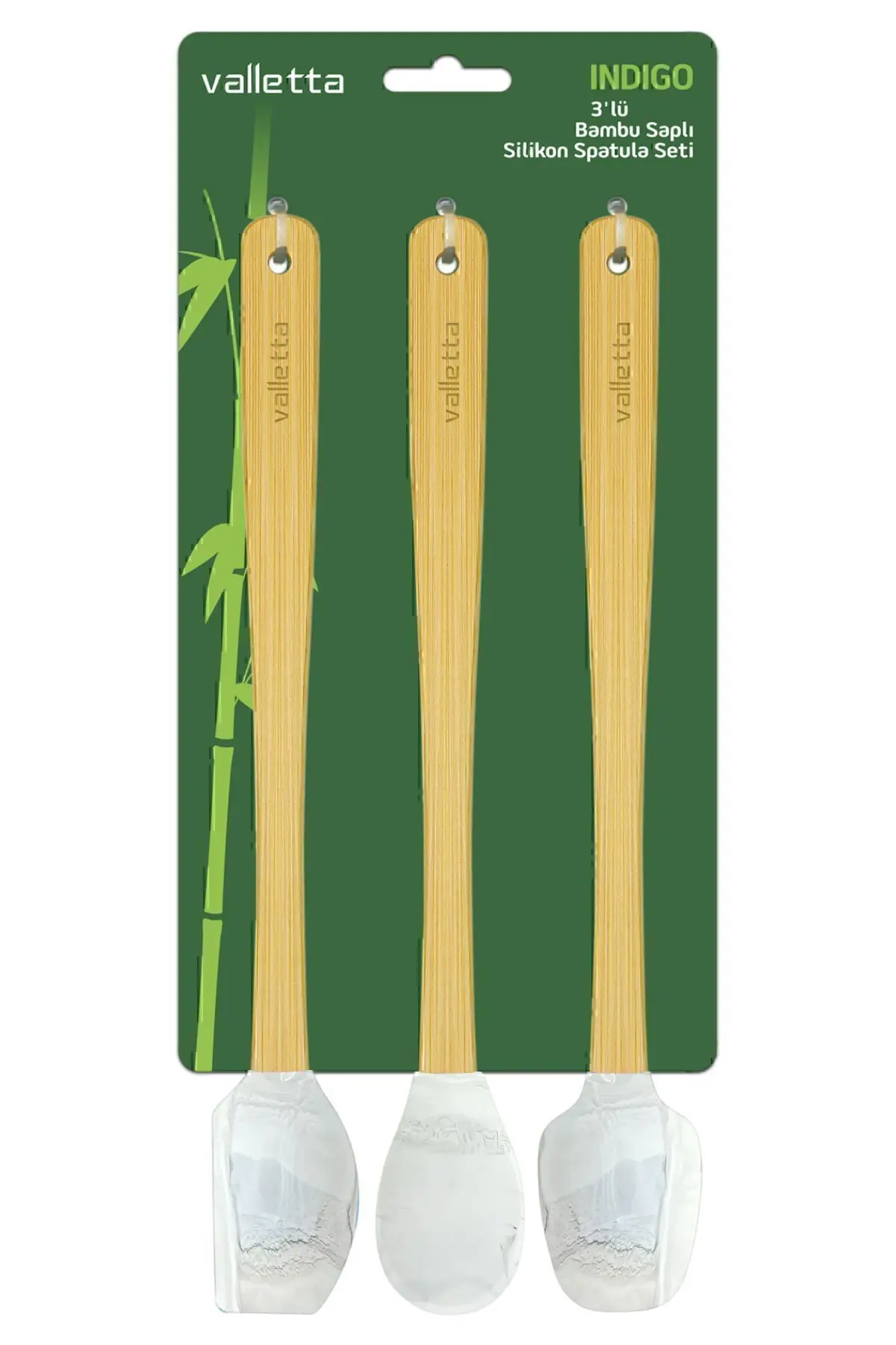 Indigo 3'lü Gri Mermer Bambu Silikon Spatula Seti Uzun 26 cm