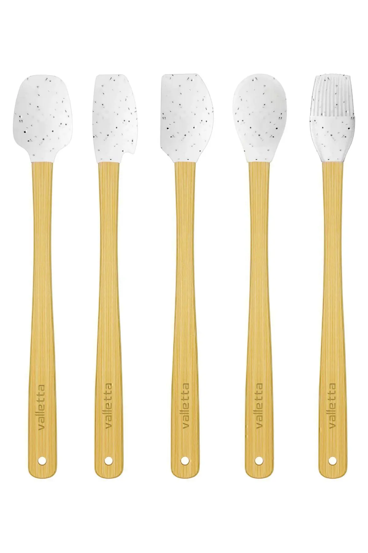 Indigo 5'li Beyaz Noktalı Bambu Silikon Spatula Seti Uzun 26 Cm