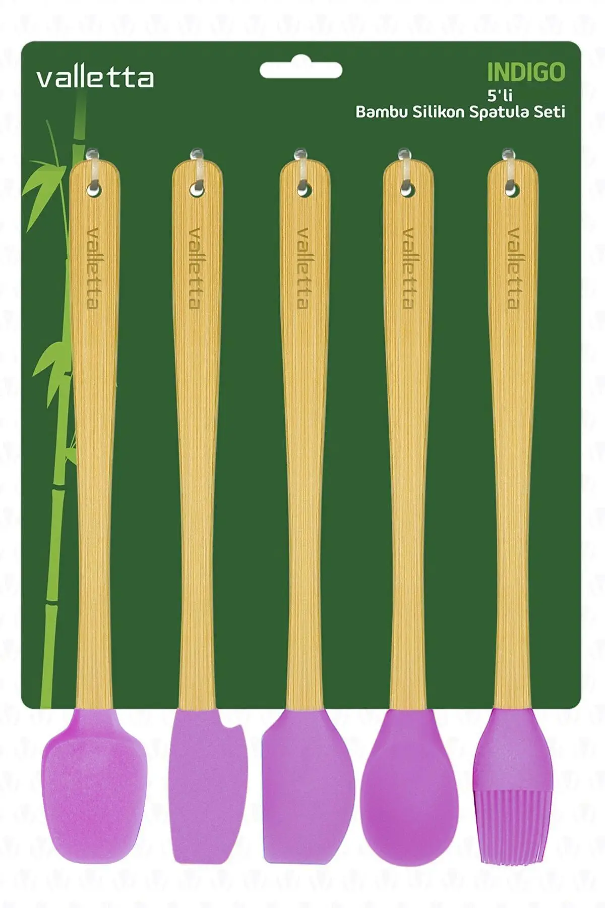 Indigo 5'li Pembe Bambu Silikon Spatula Seti Uzun 26 cm