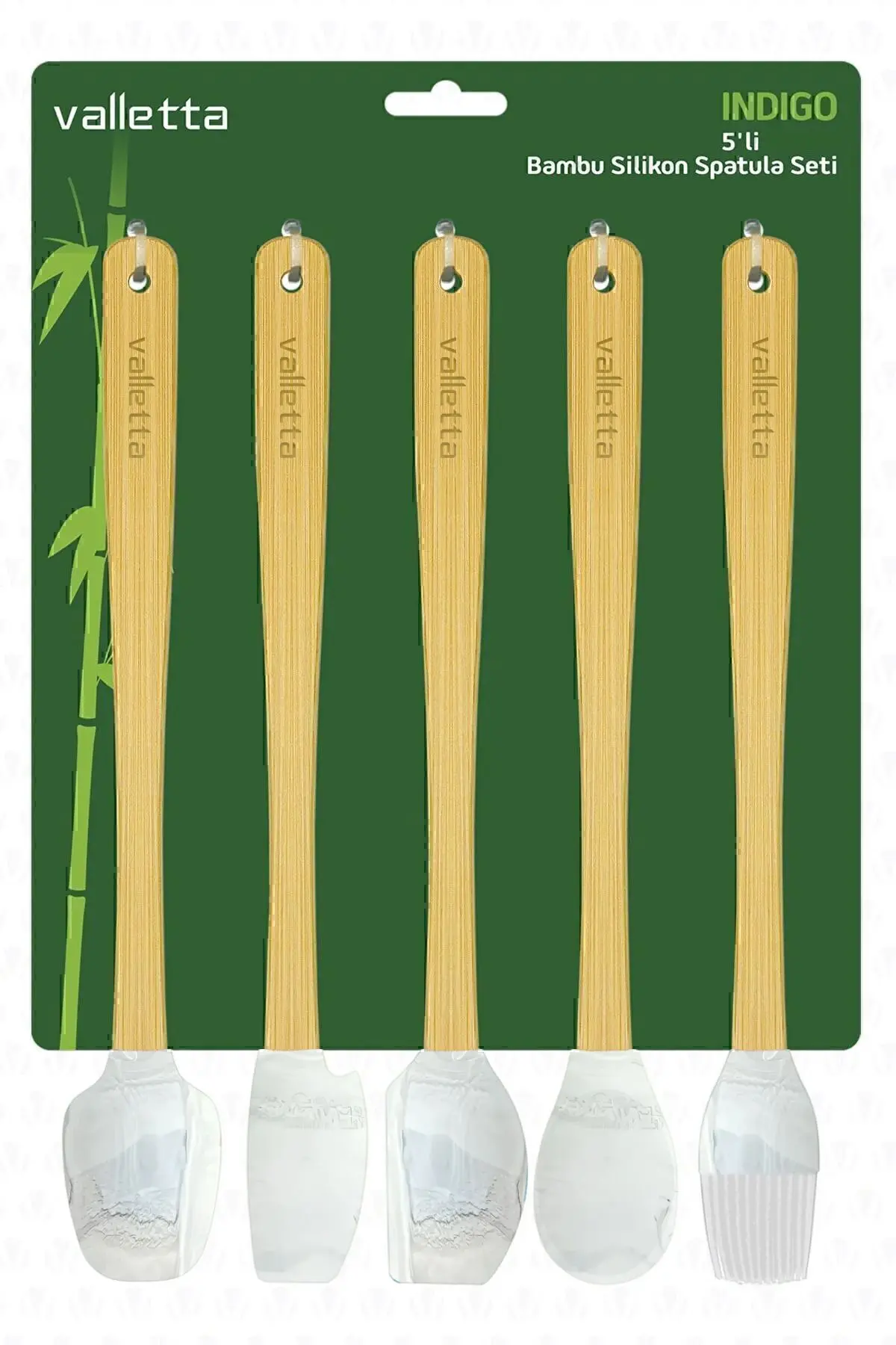 Indigo 5'li Gri Mermer Bambu Silikon Spatula Seti Uzun 26 Cm