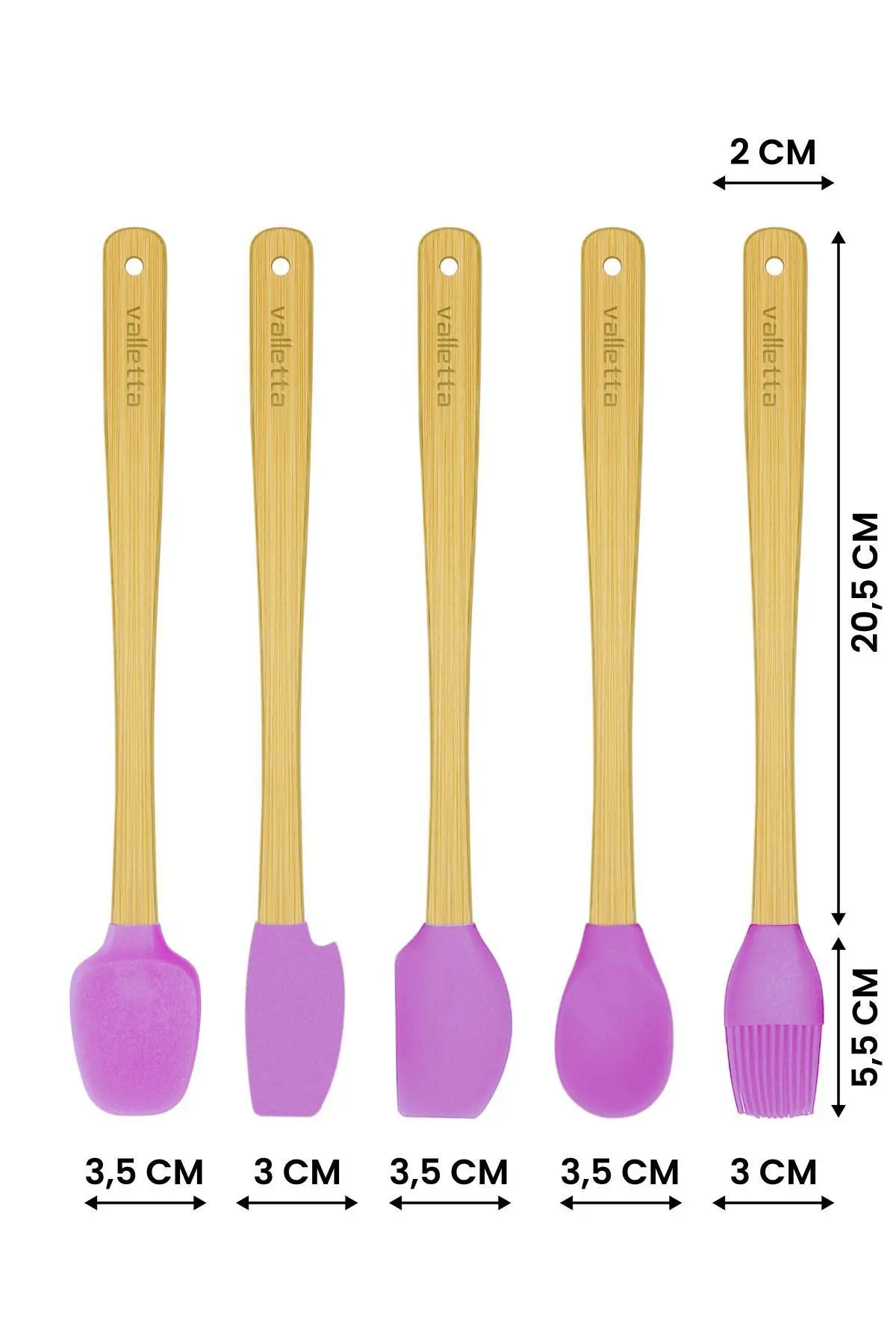 Indigo 5'li Pembe Bambu Silikon Spatula Seti Uzun 26 cm