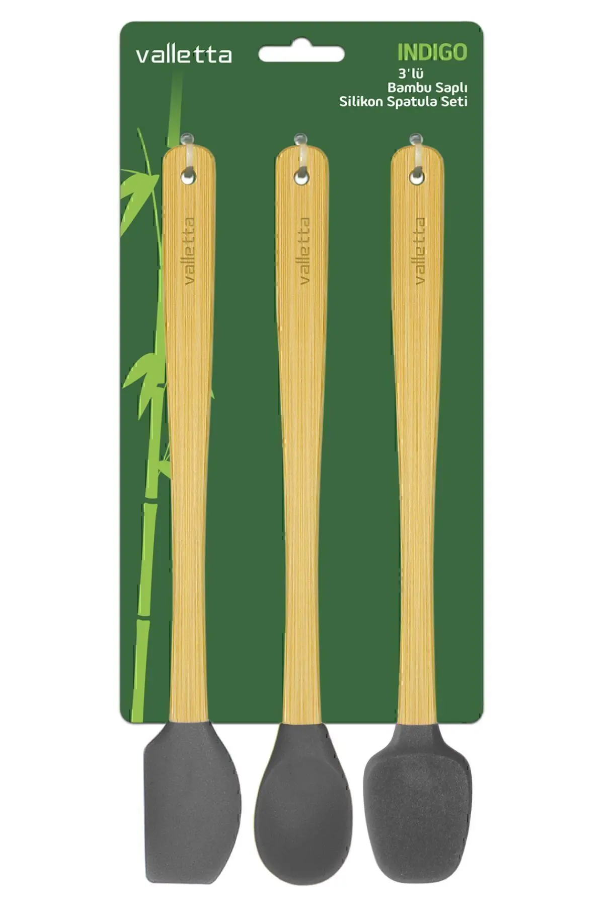 Indigo 3'lü Gri Bambu Silikon Spatula Seti Uzun 26 Cm
