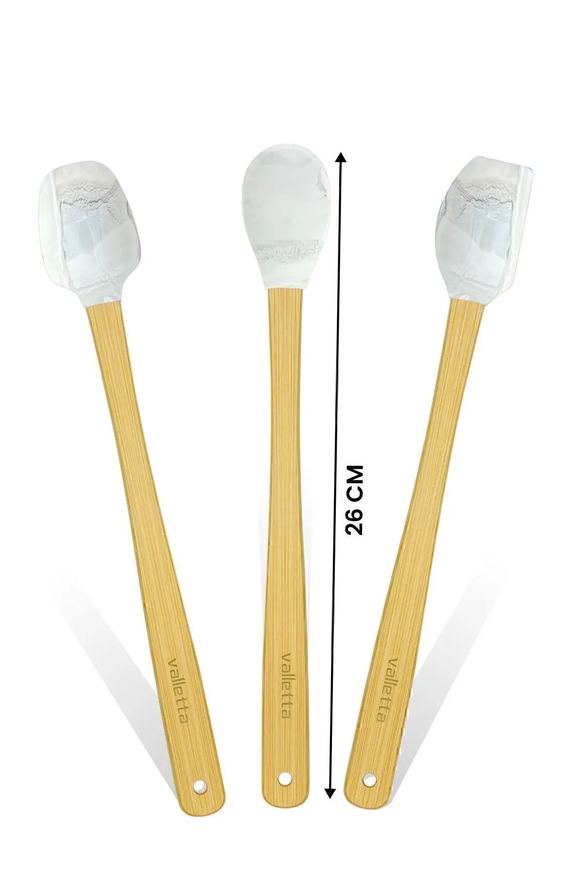 Indigo 3'lü Gri Mermer Bambu Silikon Spatula Seti Uzun 26 cm