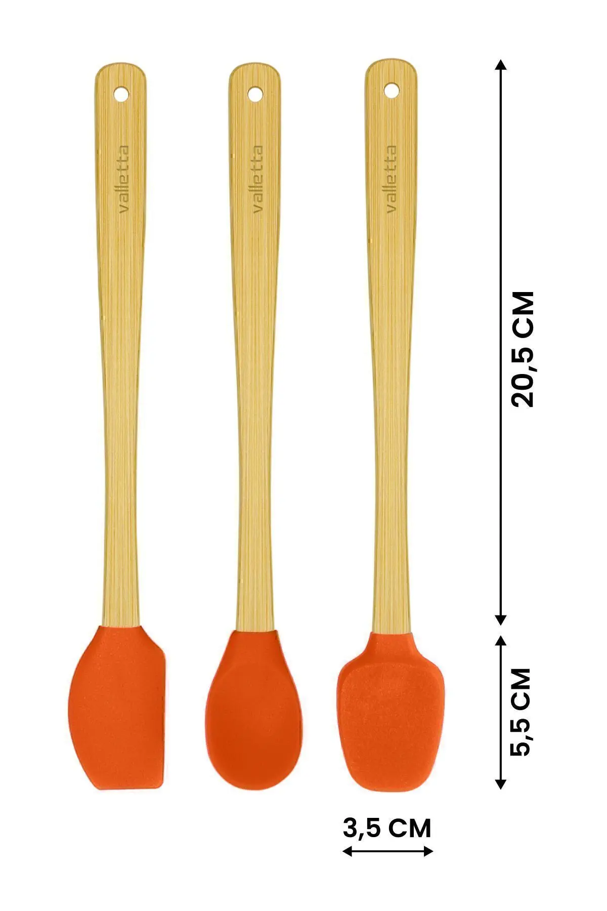 Indigo 3'lü Turuncu Bambu Silikon Spatula Seti Uzun 26 Cm