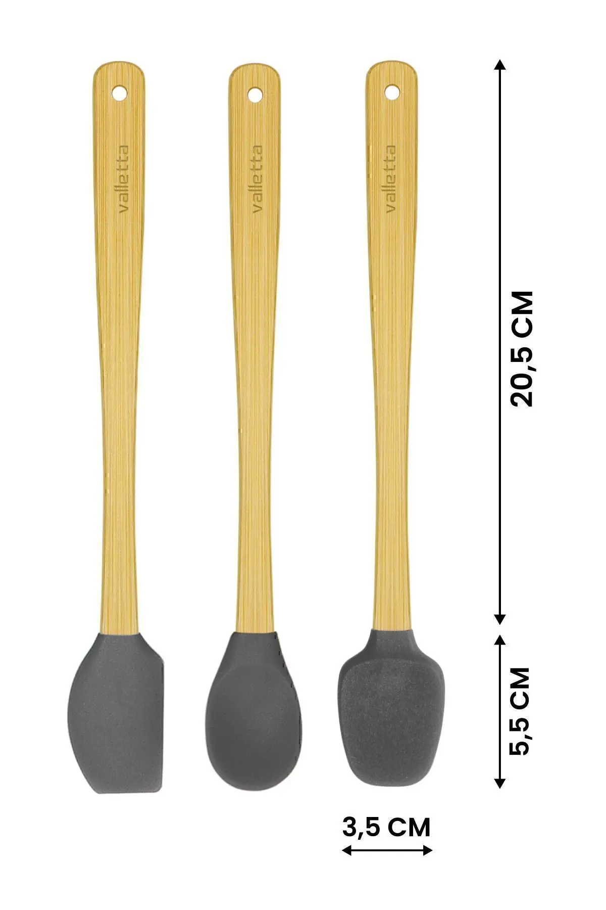 Indigo 3'lü Gri Bambu Silikon Spatula Seti Uzun 26 Cm